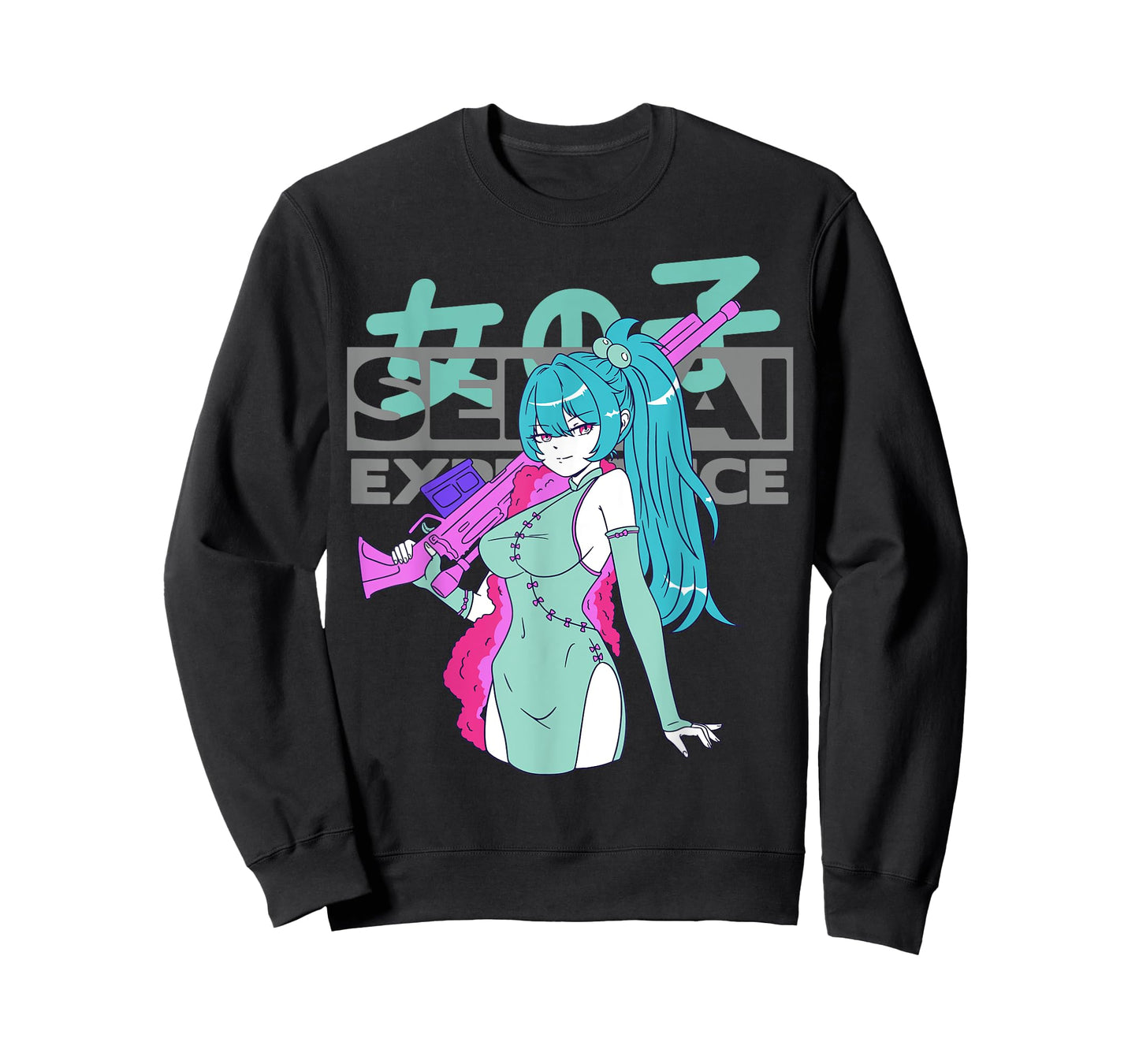 Sexy Waifu Anime Girl with Sniper Rifle and Blue Hair Senpai T-Shirt