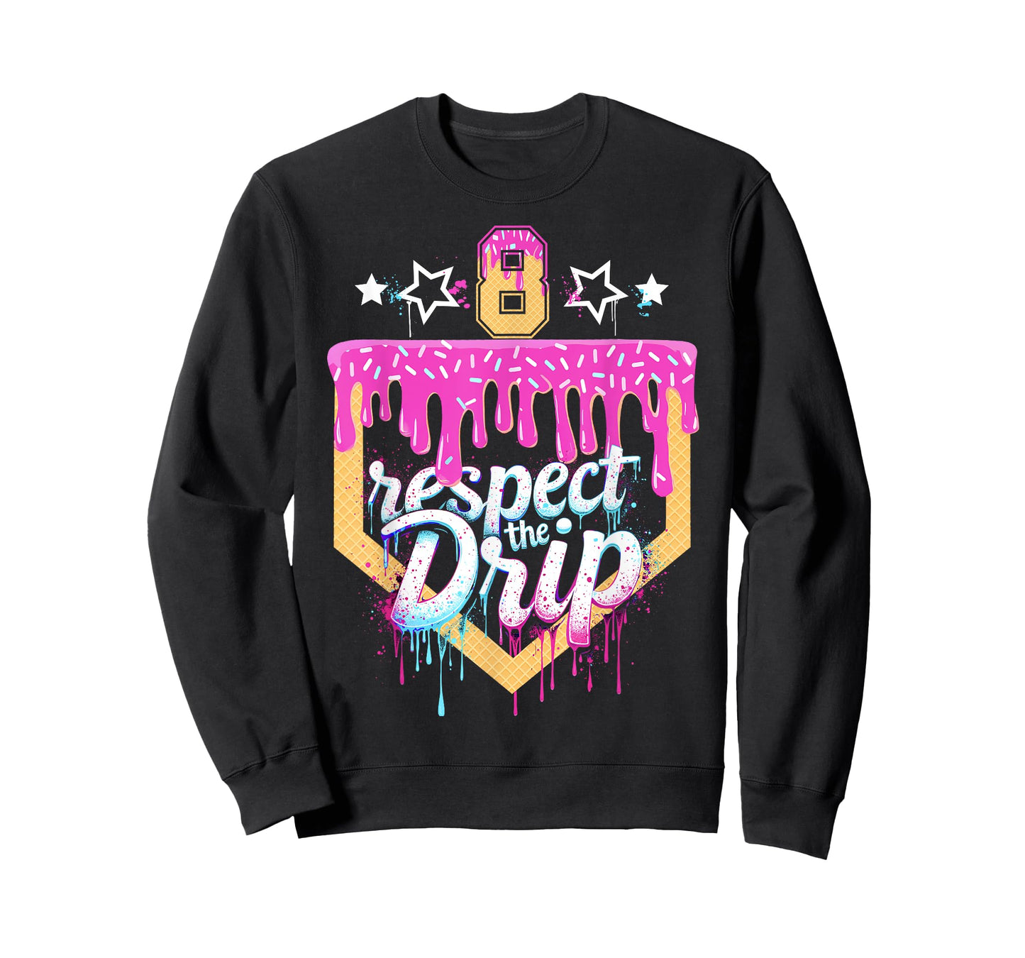 Baseball 8 Year Old Birthday Ice Cream Drip 8th Birthday T-Shirt