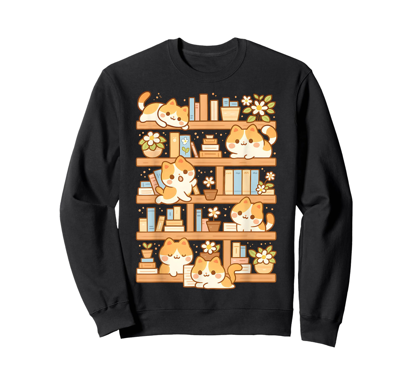 Kawaii Bookshelf Cat Readers Bookworms Librarian Books Lover T-Shirt