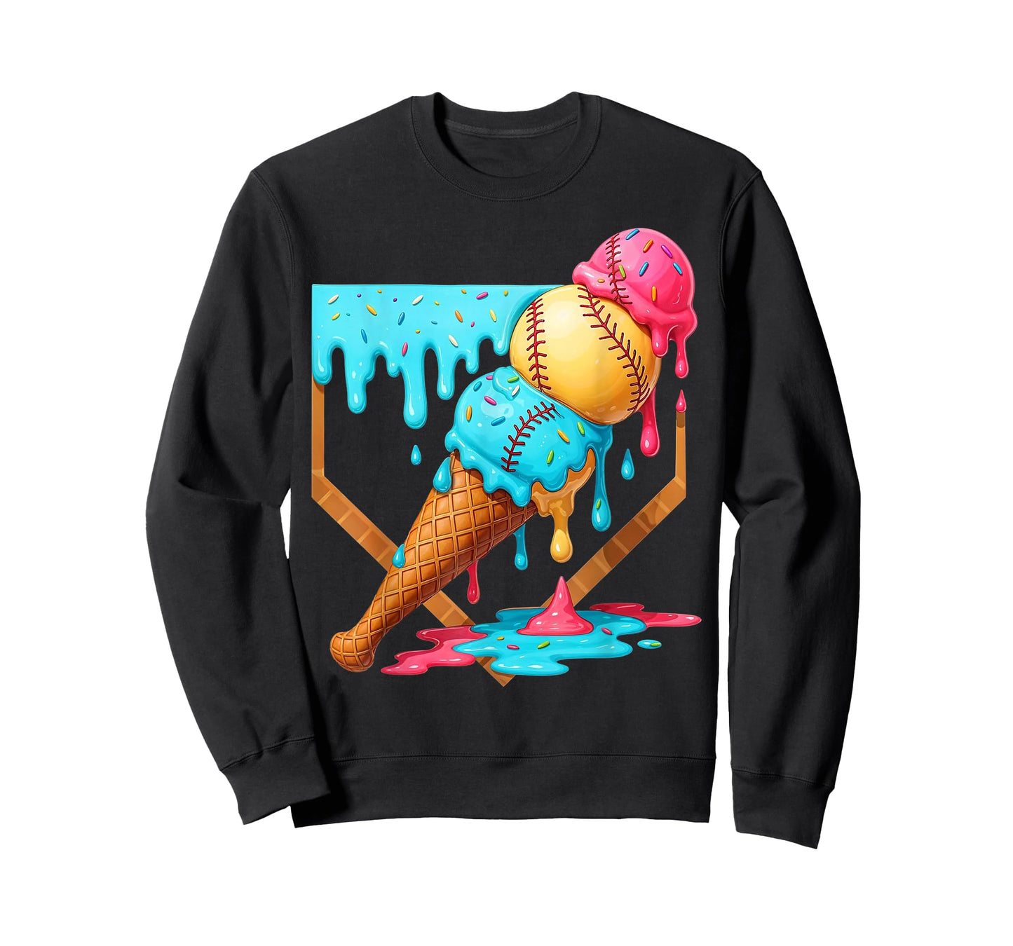 Baseball Ice Cream Dripping Funny Baseball Men Kids Boys T-Shirt