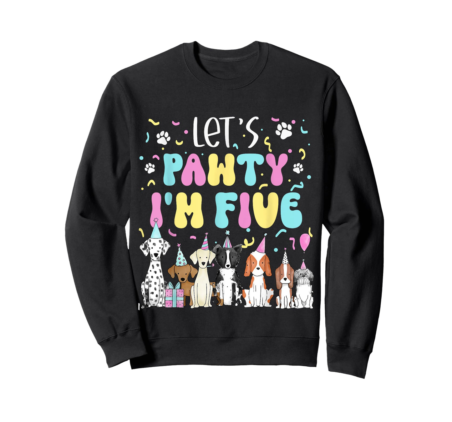 Kids Lets Pawty I'm Five Pet Puppy Dog Theme Birthday Party T-Shirt