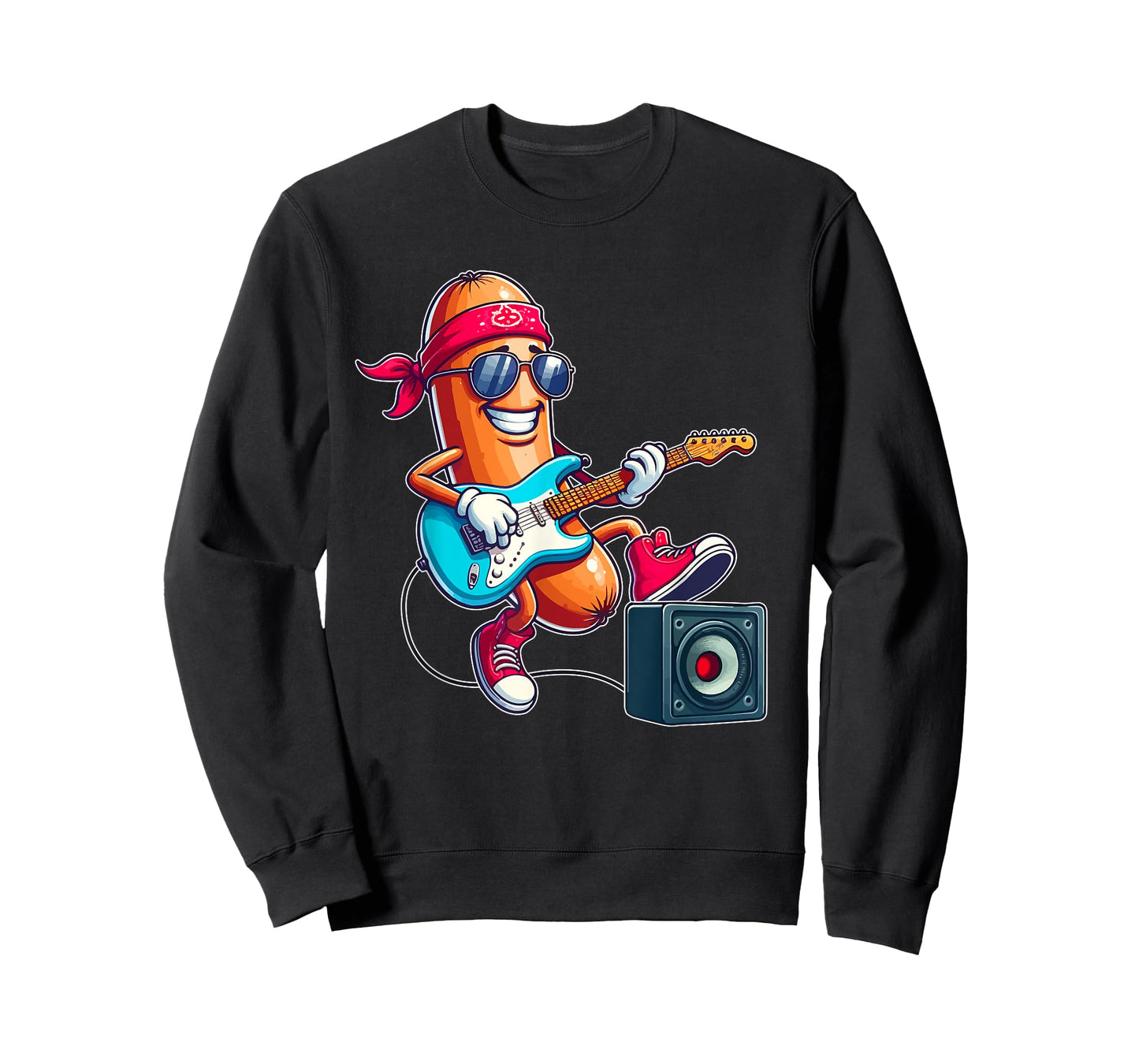 Colorful Sausage Sunglasses Playing Electric Guitar Rock T-Shirt