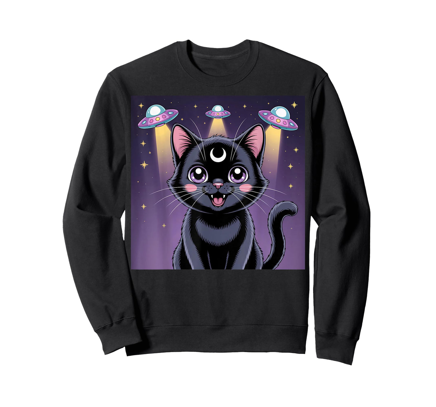 Black Cat Alien UFOs Cute Kawaii Goth Girl Clothes Pink Goth T-Shirt