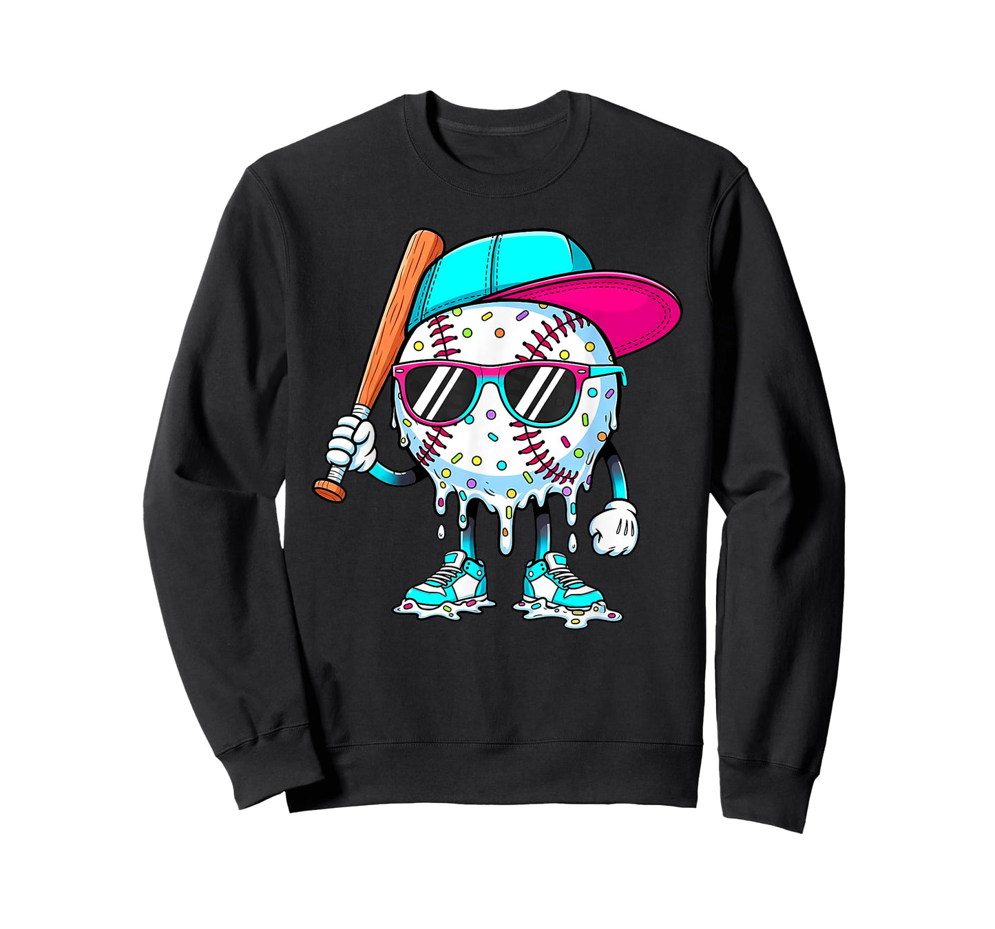 Funny Baseball Drip for Boys Kids Youth Dripping Ice Cream T-Shirt