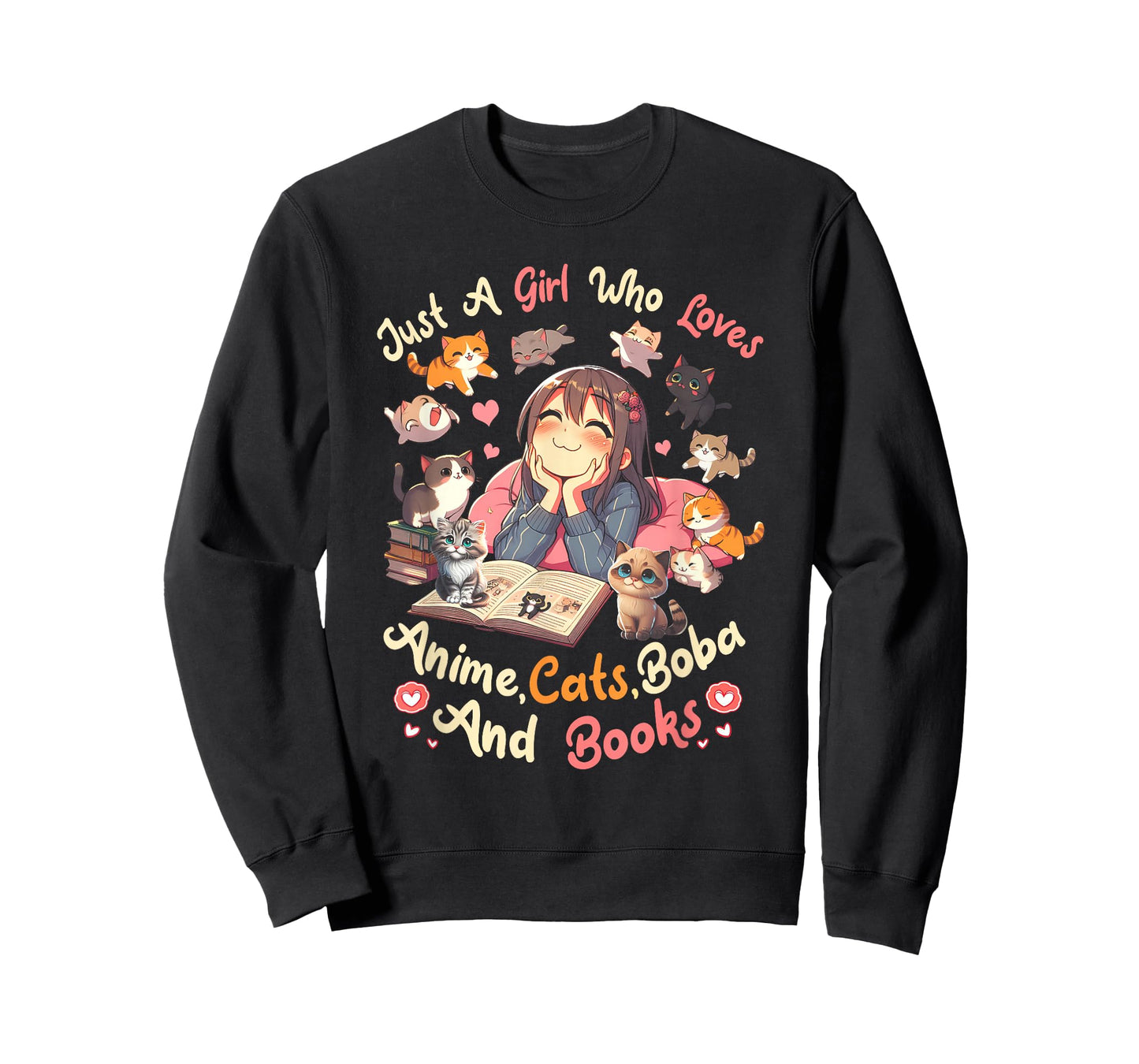 Just Girl Who Loves Anime Cats Boba And Books Bubble Tea T-Shirt
