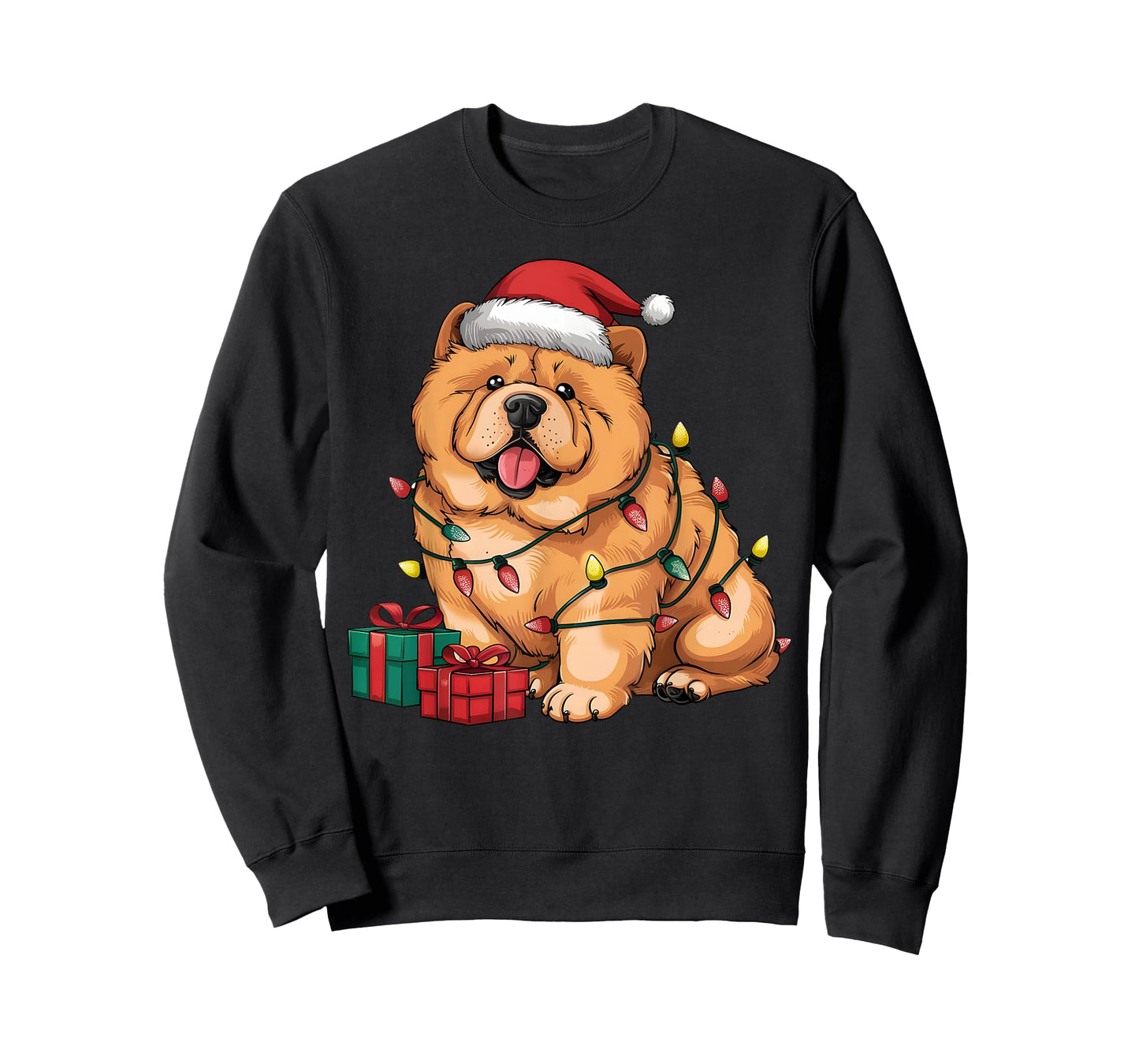 Xmas Lighting Santa Hat Chow Chow Dog Christmas T-Shirt for Men Women Kids