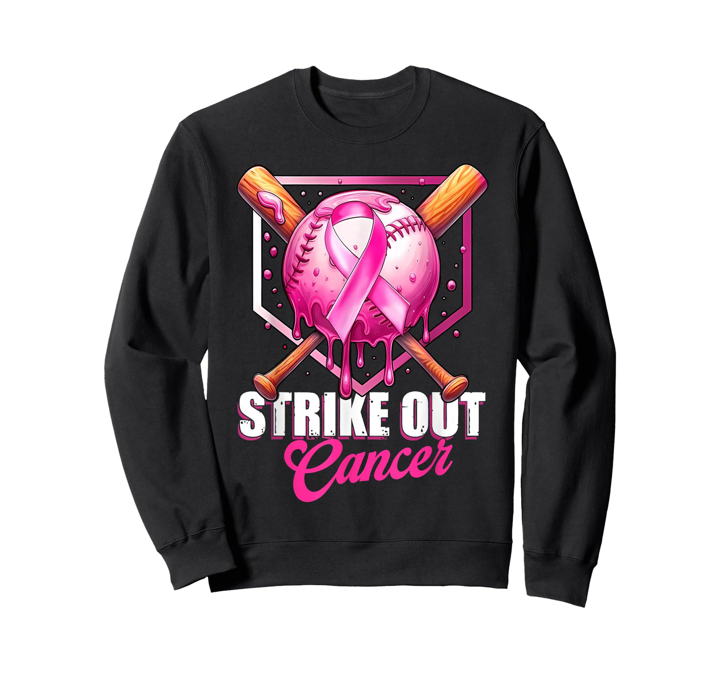 Strike Out Home Plate Baseball Ice Cream Drip Breast Cancer T-Shirt