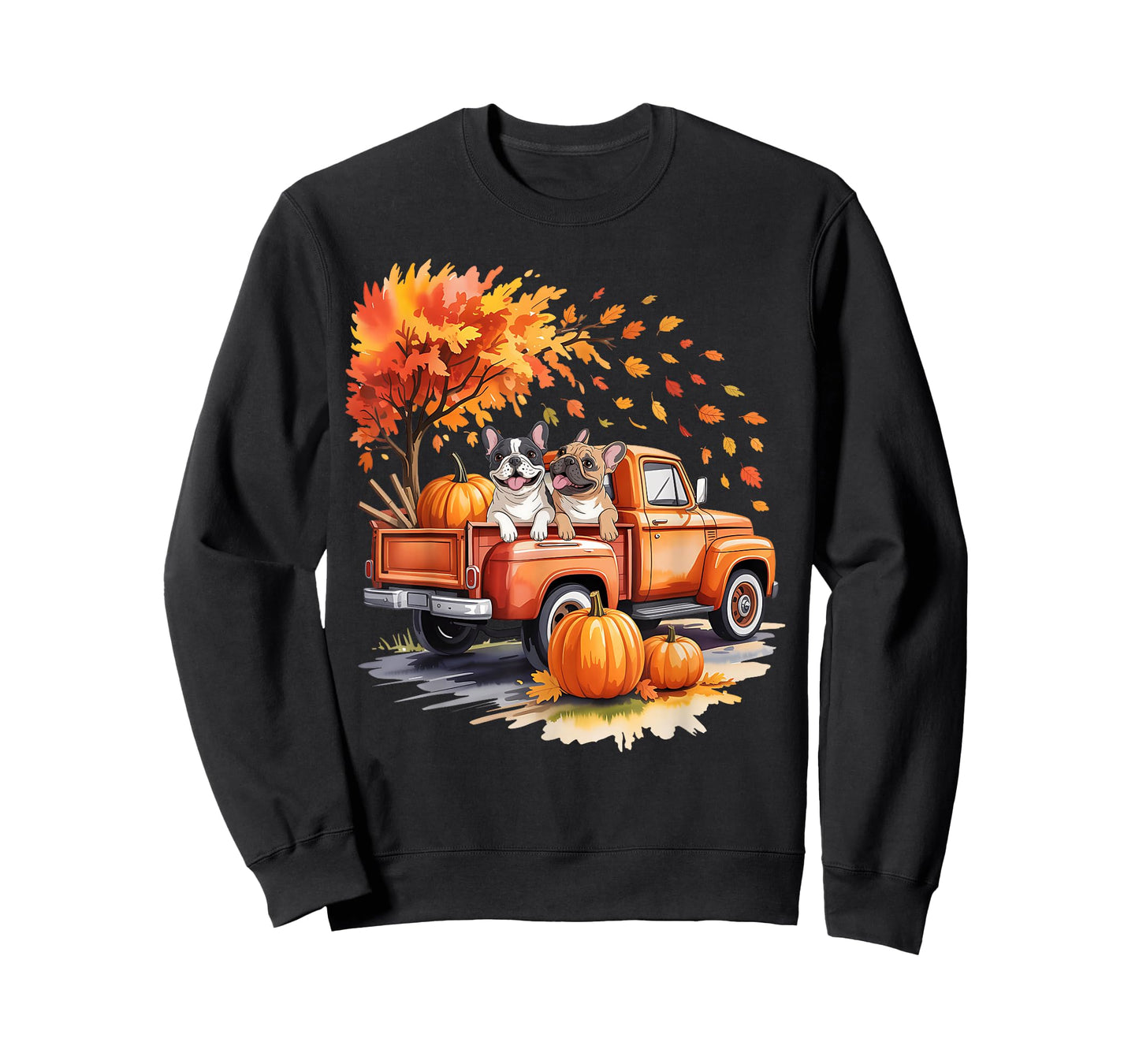 French Bulldog Truck Pumpkin Autumn Fall Leaves Thanksgiving T-Shirt