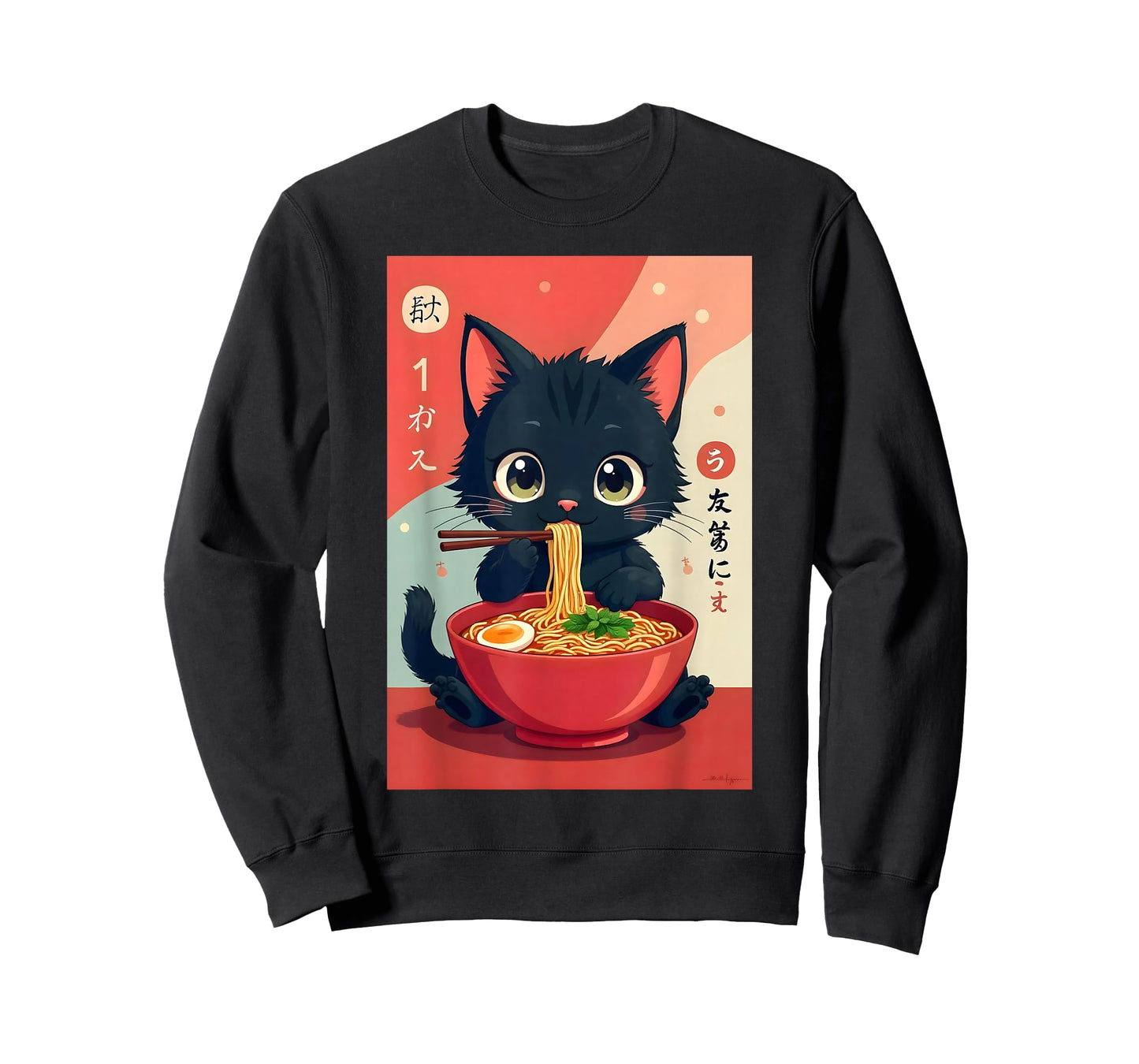 Kitten Eating Japanese Noodles Anime Manga Baby Cat Ramen T-Shirt