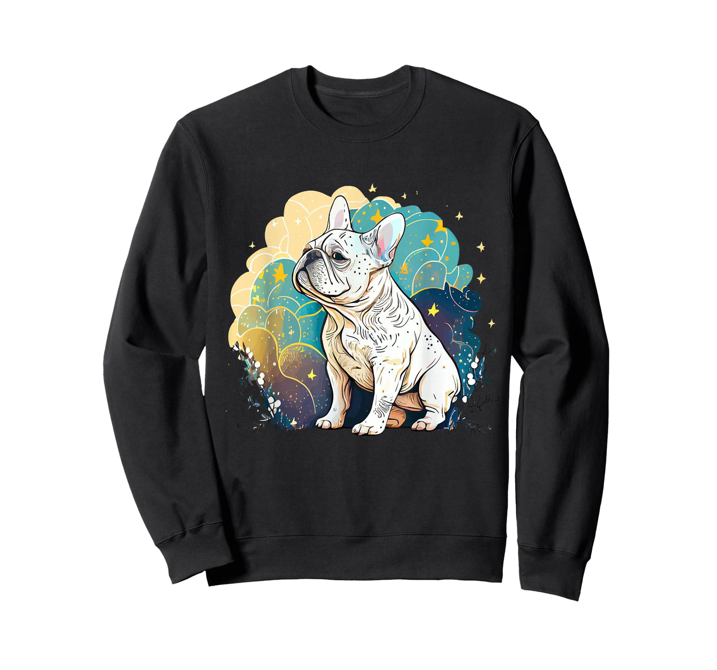 White Frenchie French Bulldog Starry Night Van Gogh Colorful T-Shirt