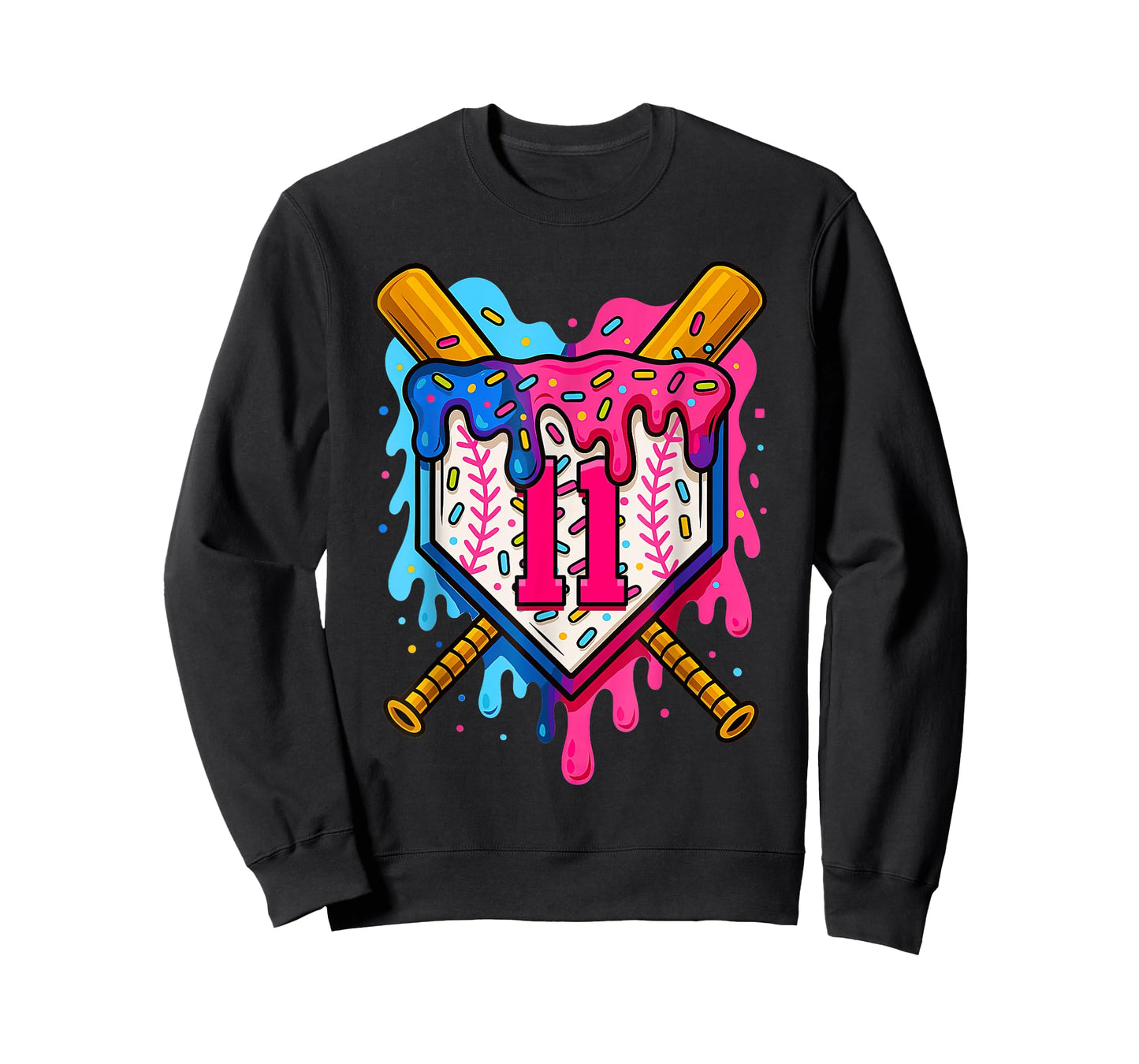 11th Baseball Birthday Ice Cream Drip Boys Girls 11 Years T-Shirt