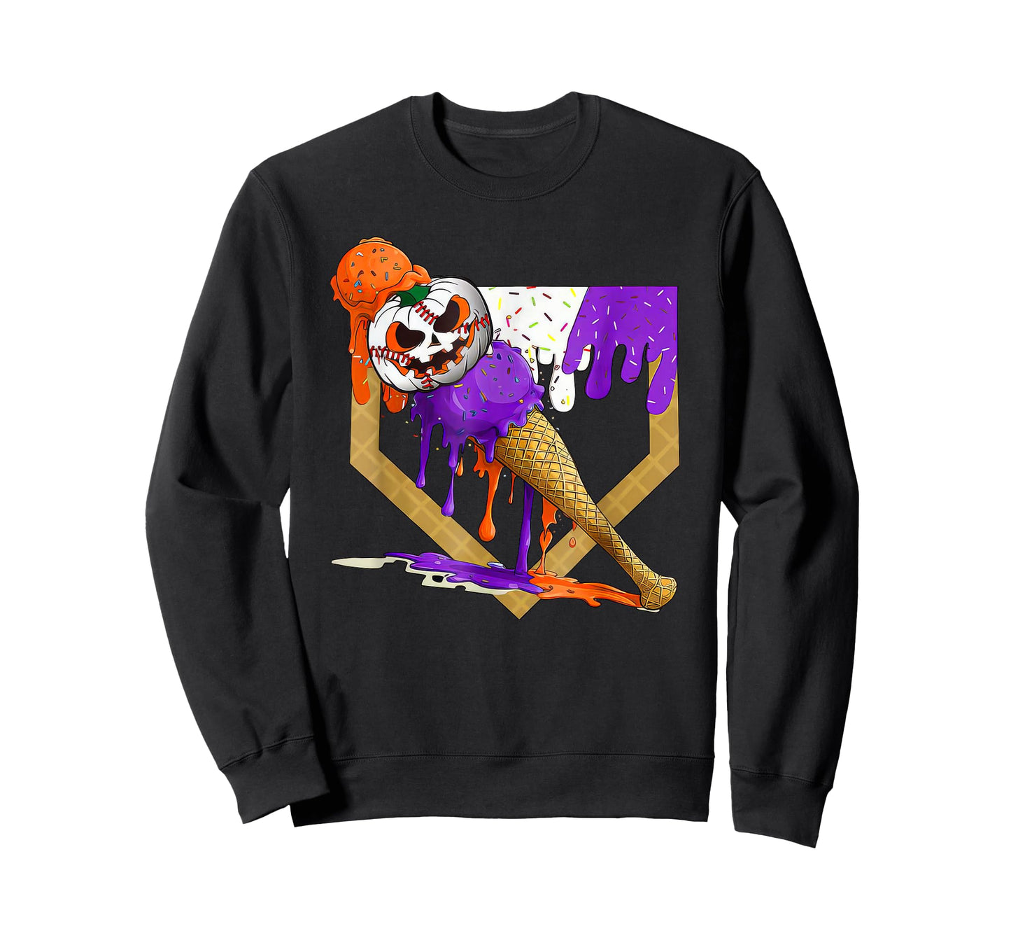 Retro Home Plate Pumkin Baseball Ice Cream Halloween T-Shirt