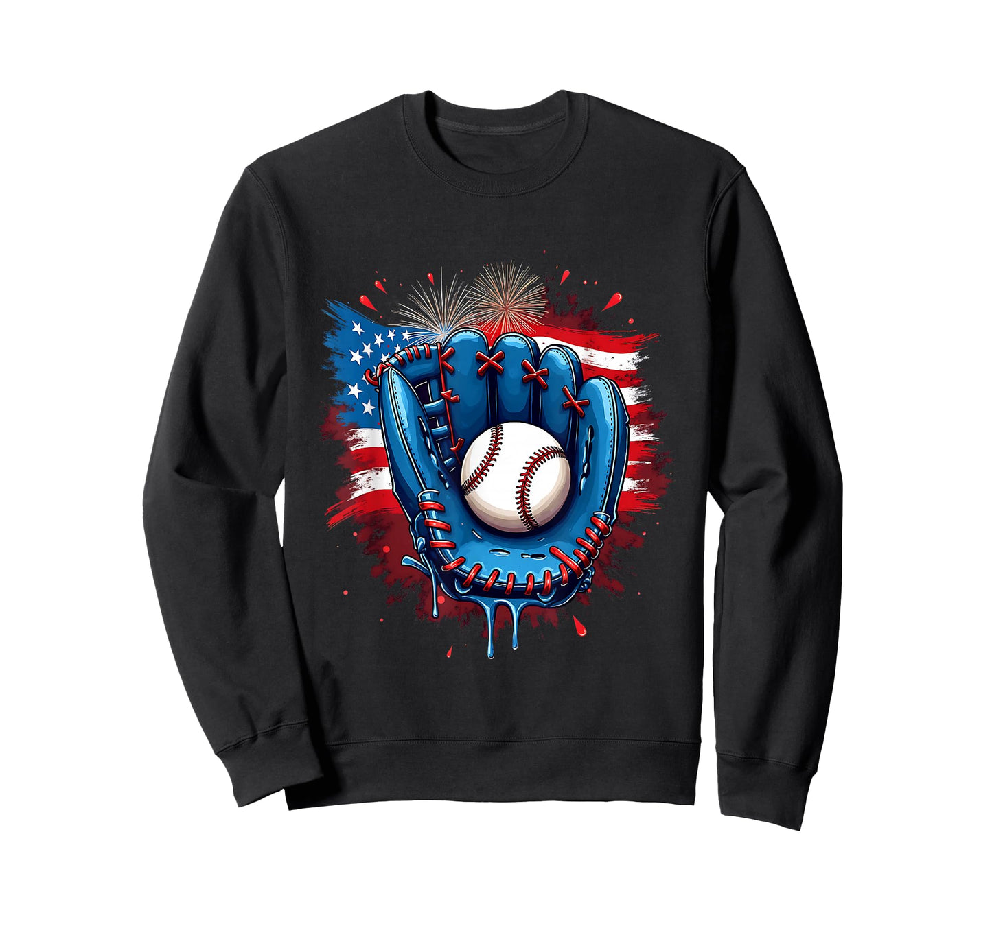 Baseball Glove USA Flag Drip Style 4th of July Game Vibes T-Shirt