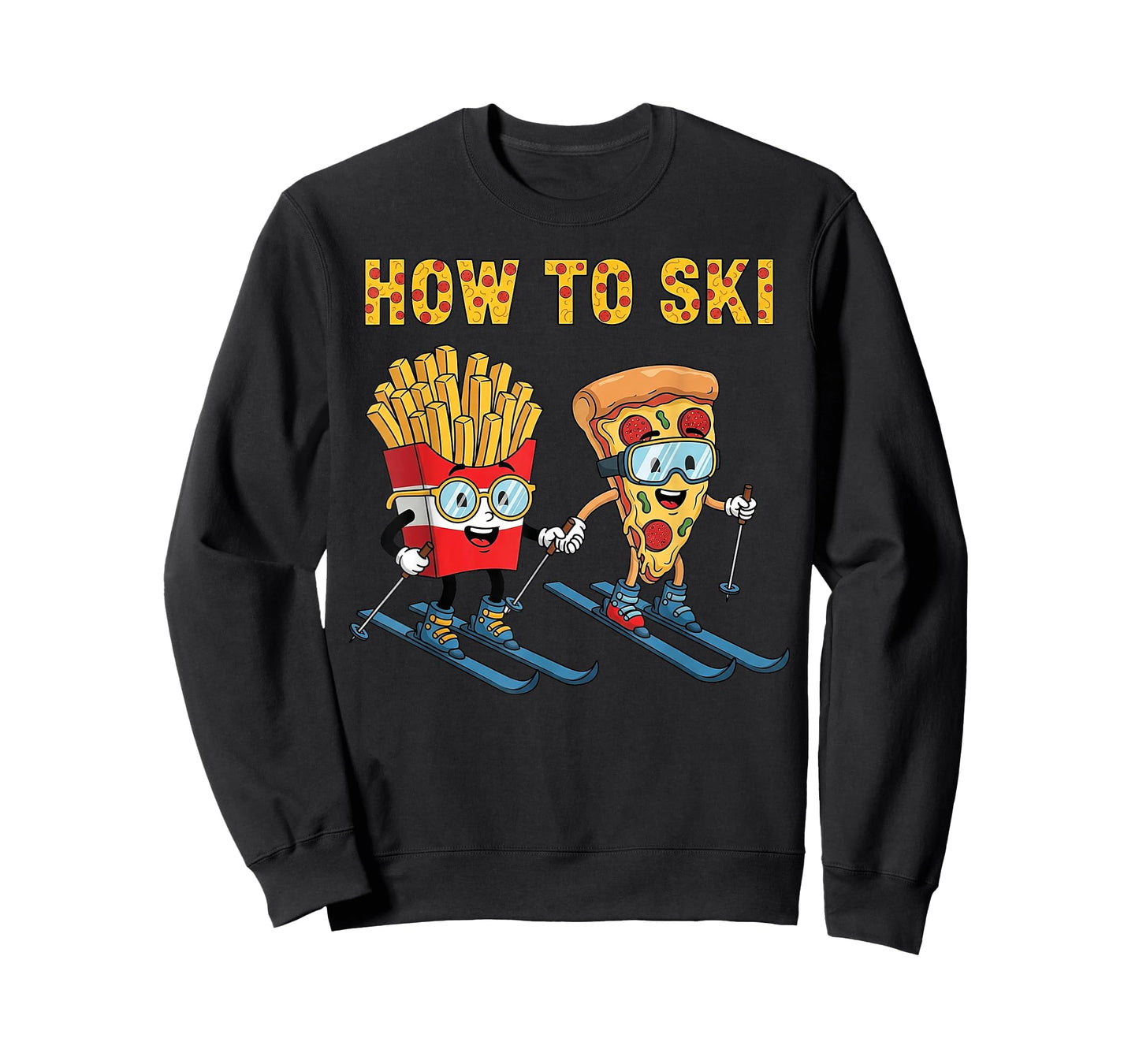 How to Ski Funny Pizza French Fries Skiing Boys Girls Kids T-Shirt