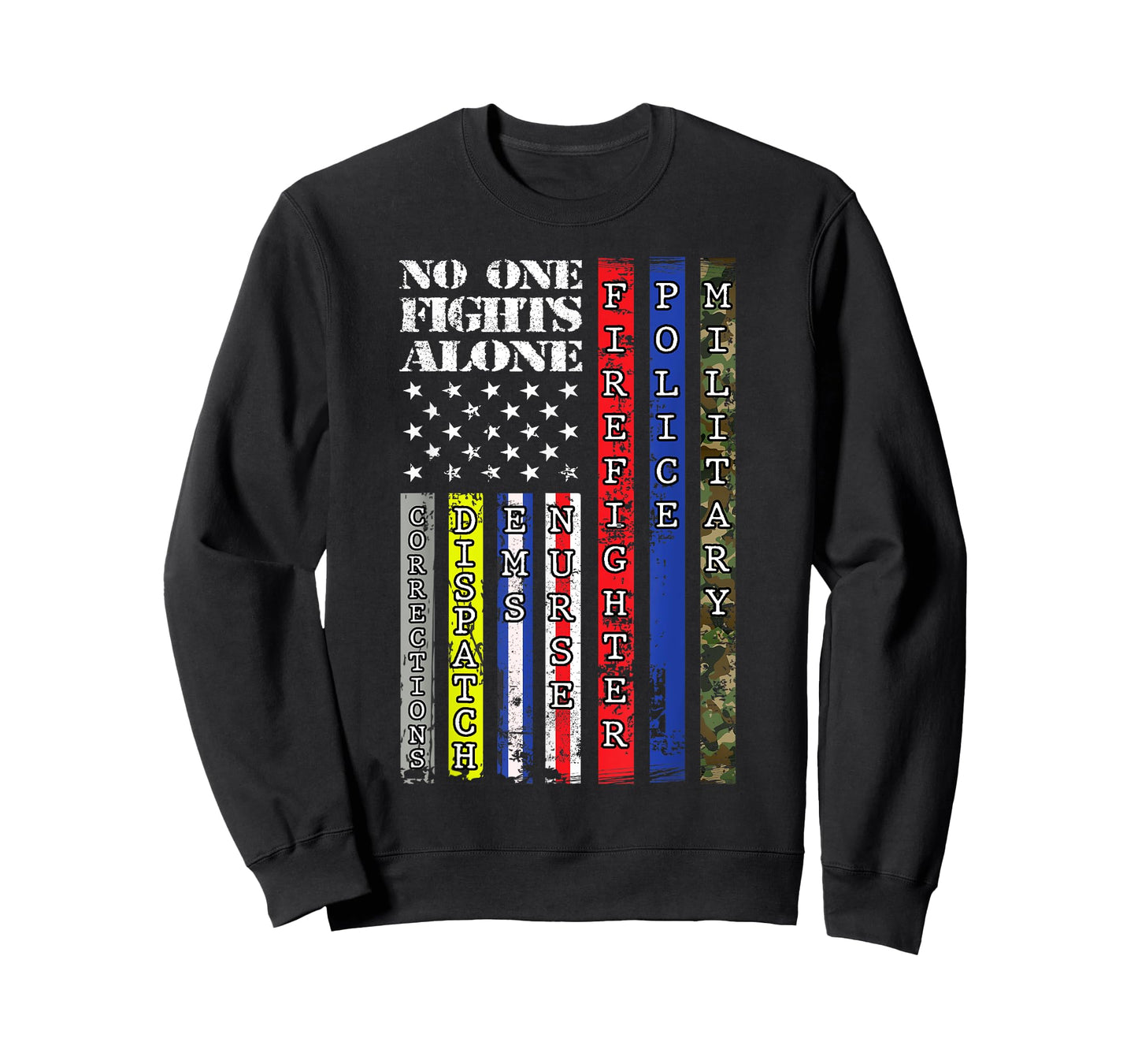 No One Military Fights Alone Patriotic USA Flag 4th of July Women Kids Men T-Shirt