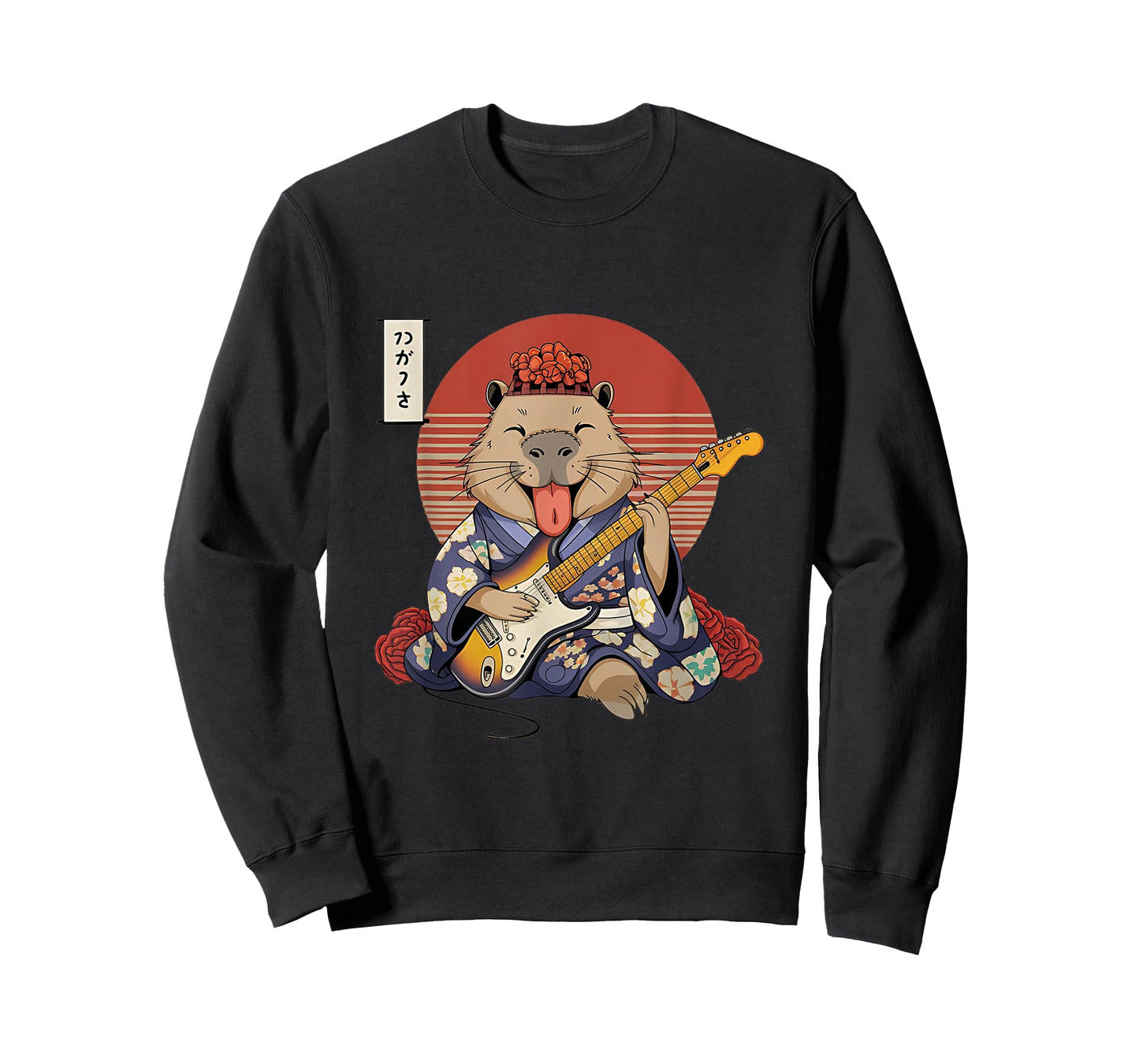 Japanese Samurai Capybara Guitar Kawaii Kimono Manga T-Shirt