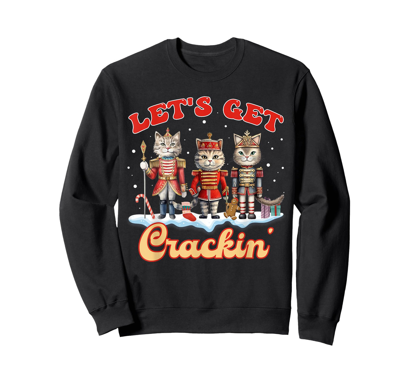 Lets Get Crackin' Three Cats Nutcrackers Christmas Teacher T-Shirt