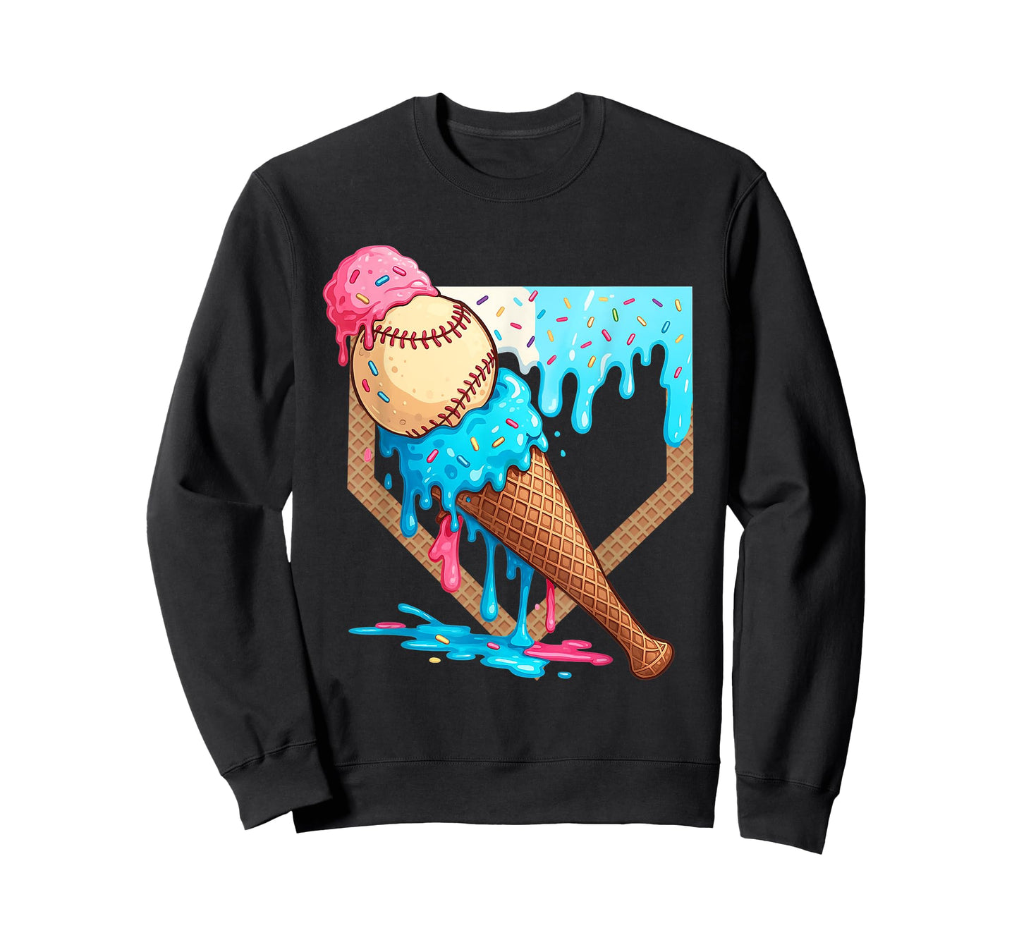 Ice-Cream Drip Baseball Boys Game Day Home Plate Dripping T-Shirt