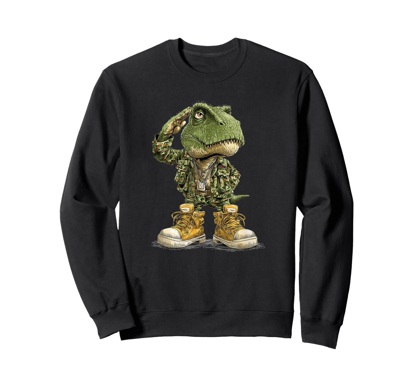 Saluting Military Dinosaur Look T-Shirt