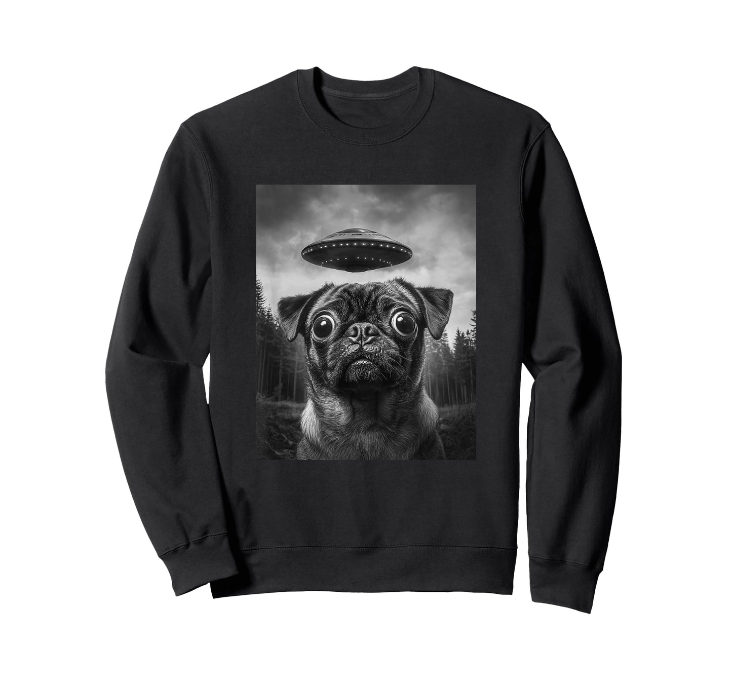 Funny Alien Pug Selfie with UFO T-Shirt