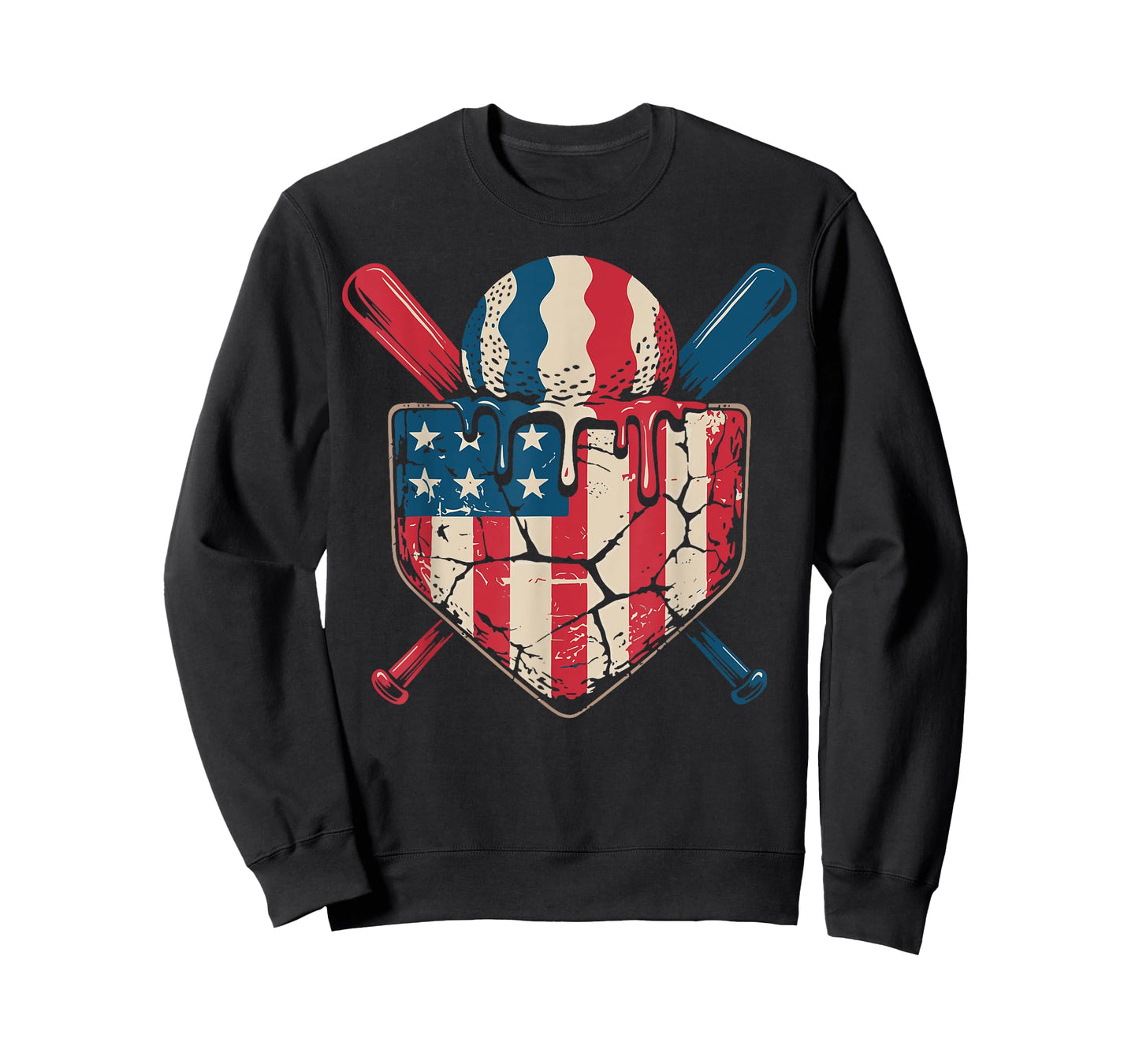 Baseball Drip Boys Dripping Ice Cream Baseball American Flag T-Shirt