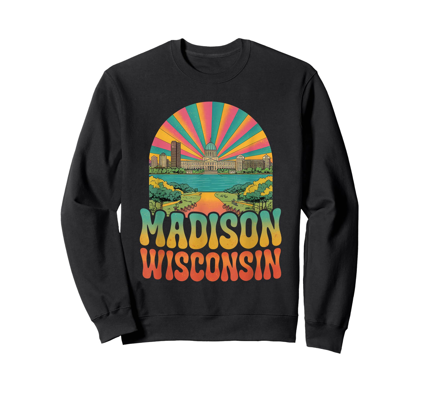 Vintage Madison Wisconsin Sunset Skyline Cityscape Retro T-Shirt