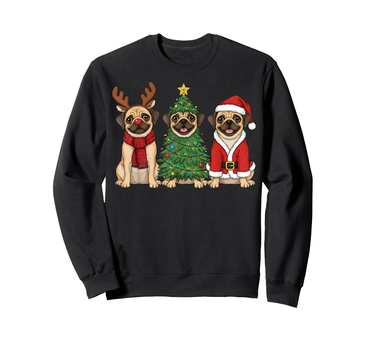 Retro Christmas Puggle Santa Reindeer Dog Lover T-Shirt