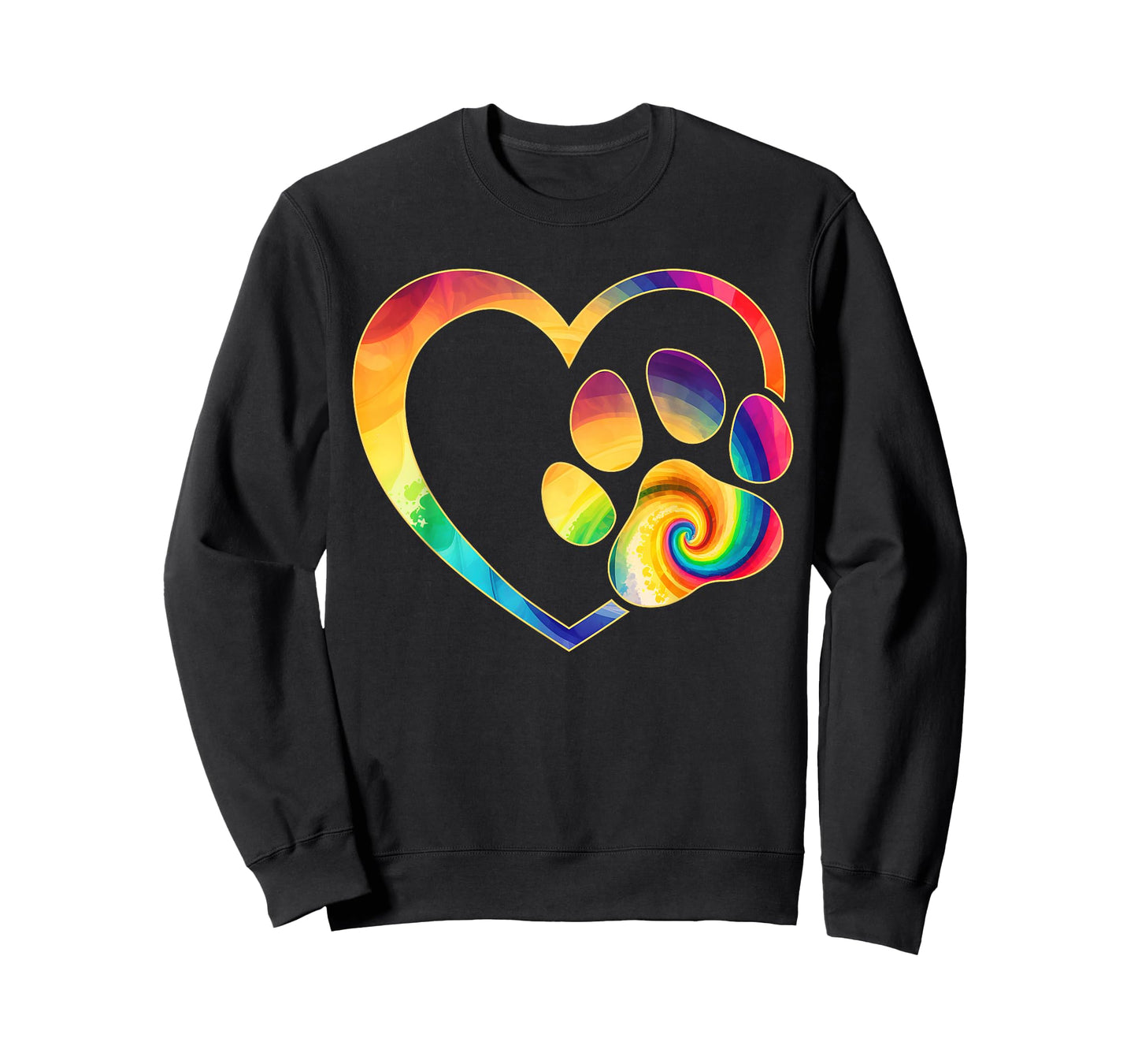 Cute Tie Dye Dog Paw Love Heart Print Colorful Pet Dog Lover T-Shirt