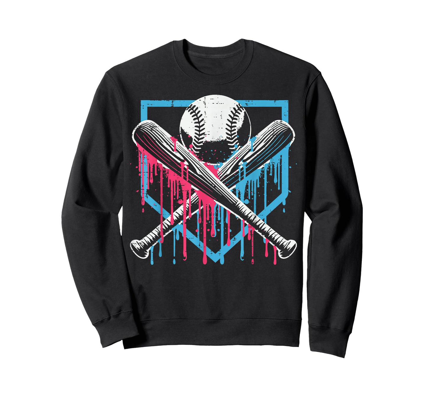 Baseball Ball Bat Home Plate Drip Player Men Boys Kids Teen T-Shirt