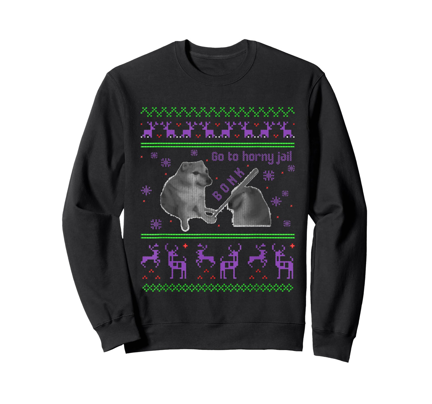 Go To Horny Jail - Funny Dog Bonk Meme Ugly Christmas T-Shirt for Men Women