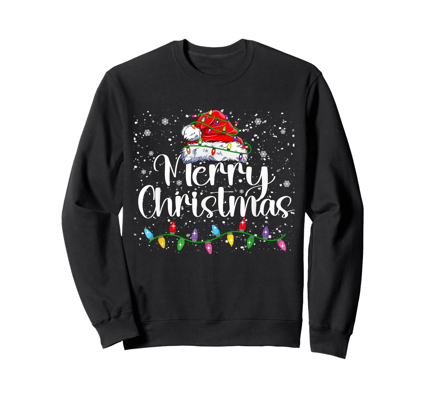 Merry Christmas Lights Red Santa Hat Xmas Family Men Women T-Shirt