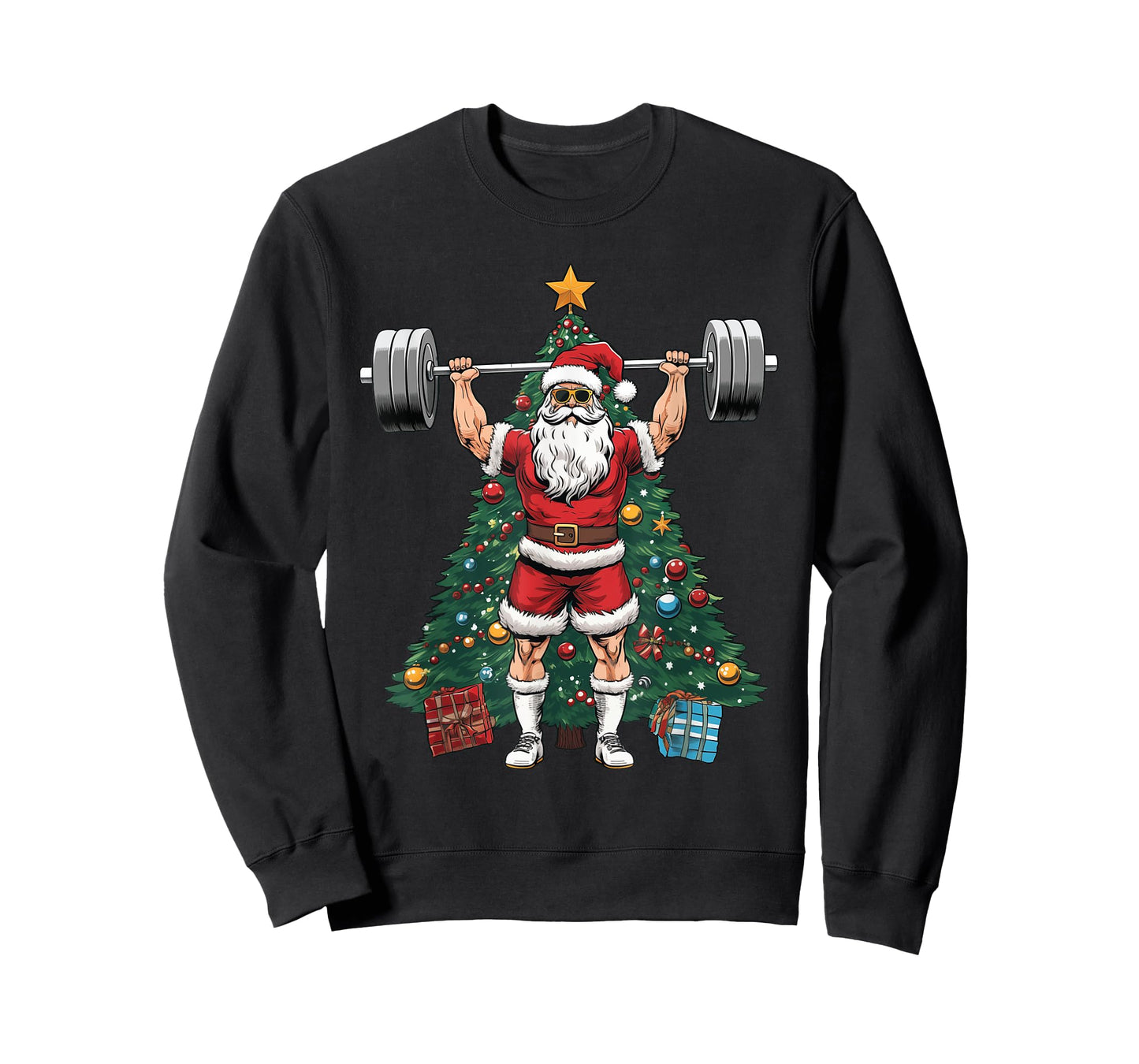 Funny Santa Weightlifting Clean Jerks Workout Christmas T-Shirt