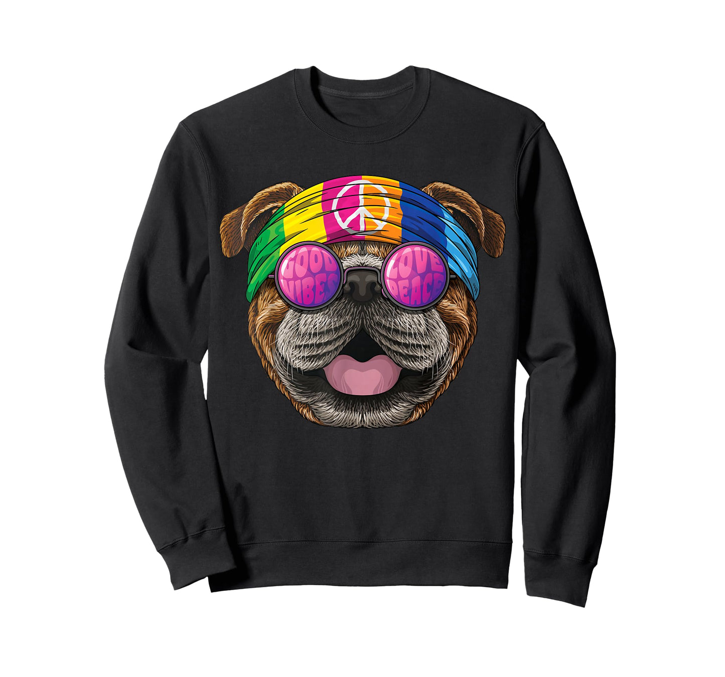 Hippie Bulldog Love Peace Sign 70s Hippie T-Shirt