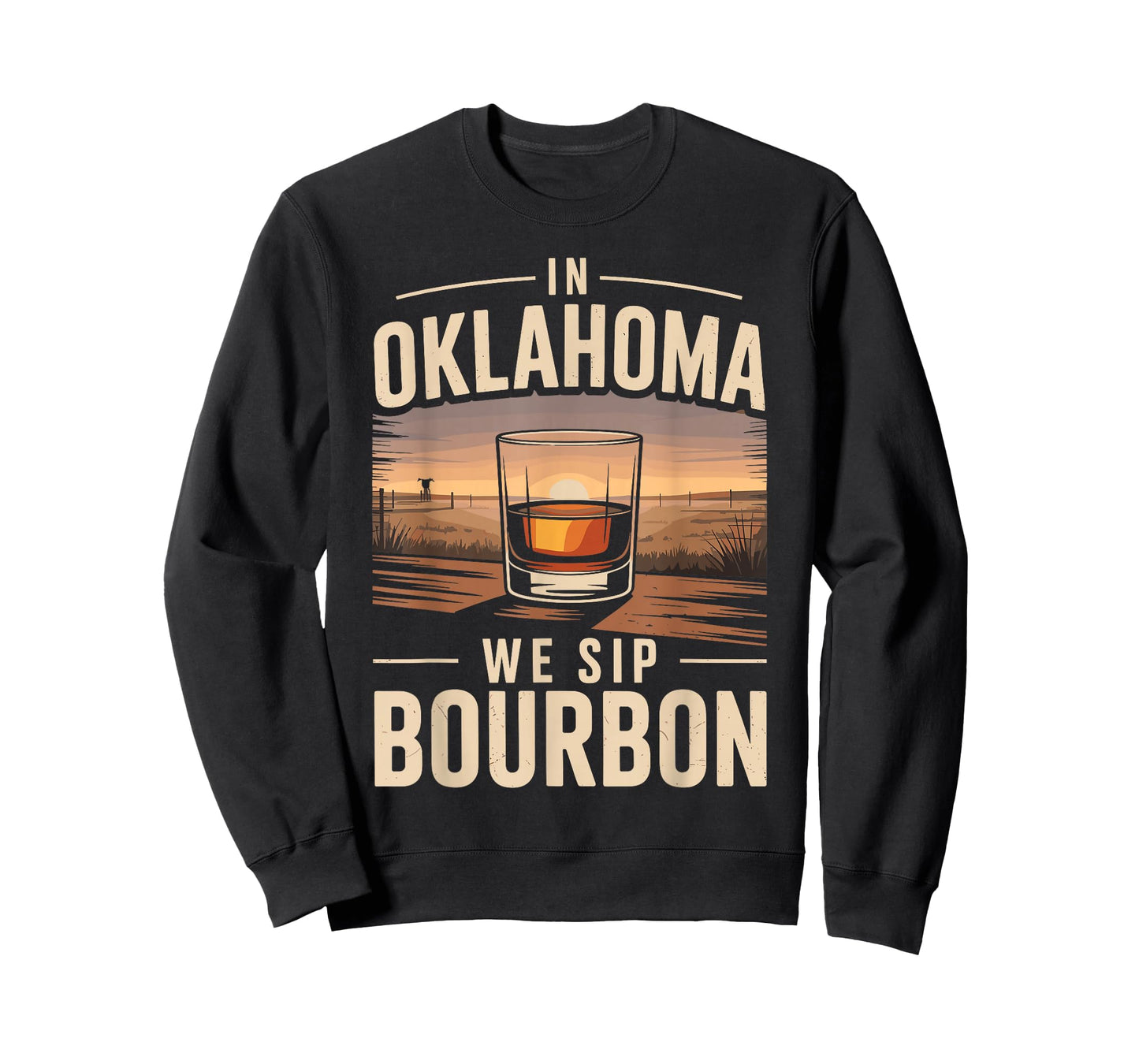 in Oklahoma We Sip Bourbon Retro Sunset Whiskey T-Shirt