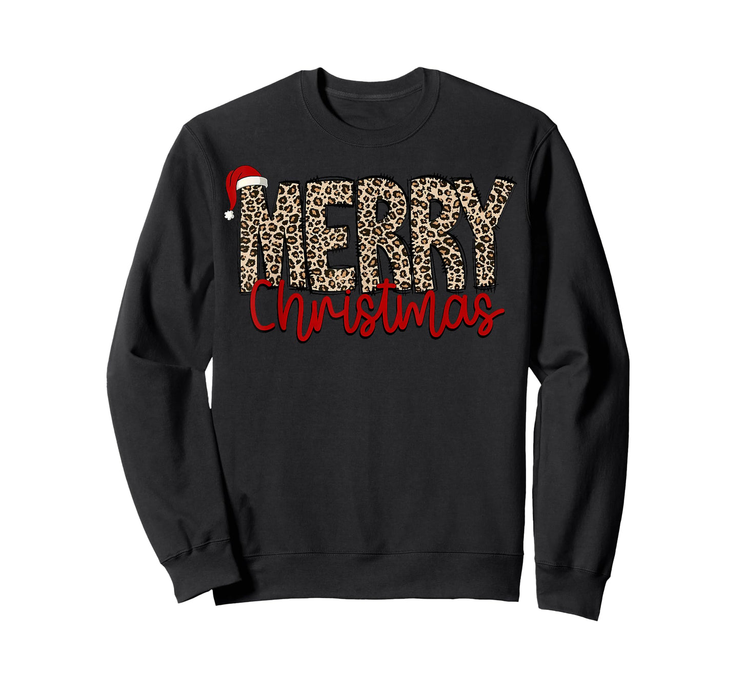 Merry Christmas Leopard Santa Hat Cheetah Print Xmas Pajamas T-Shirt