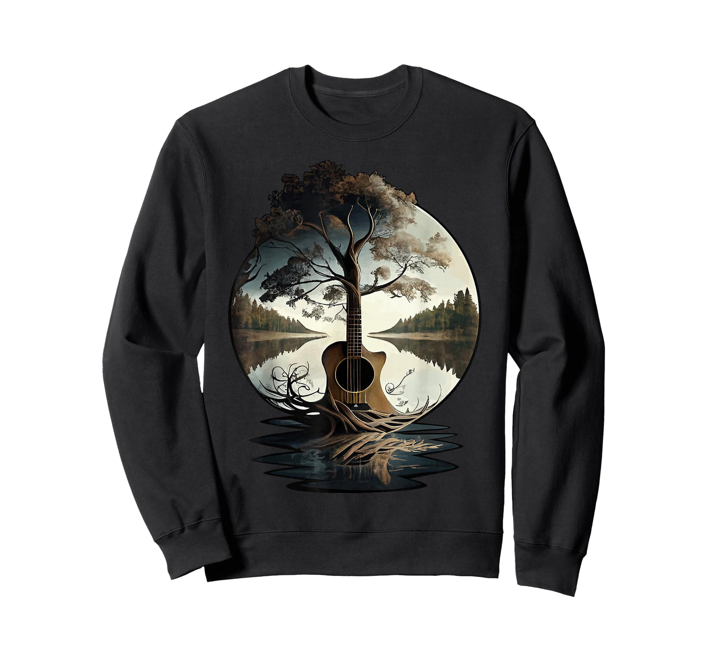 Acoustic Guitar Tree By The Lake Guitarist T-Shirt