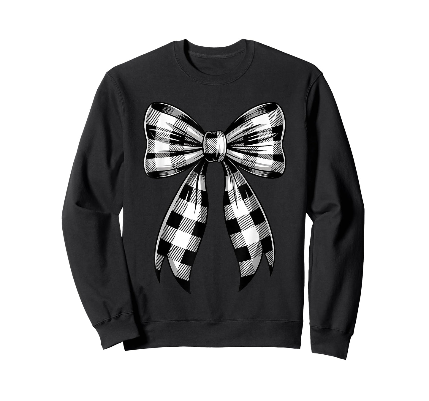 Christmas White and Black Buffalo Plaid Coquette Bow Pattern T-Shirt