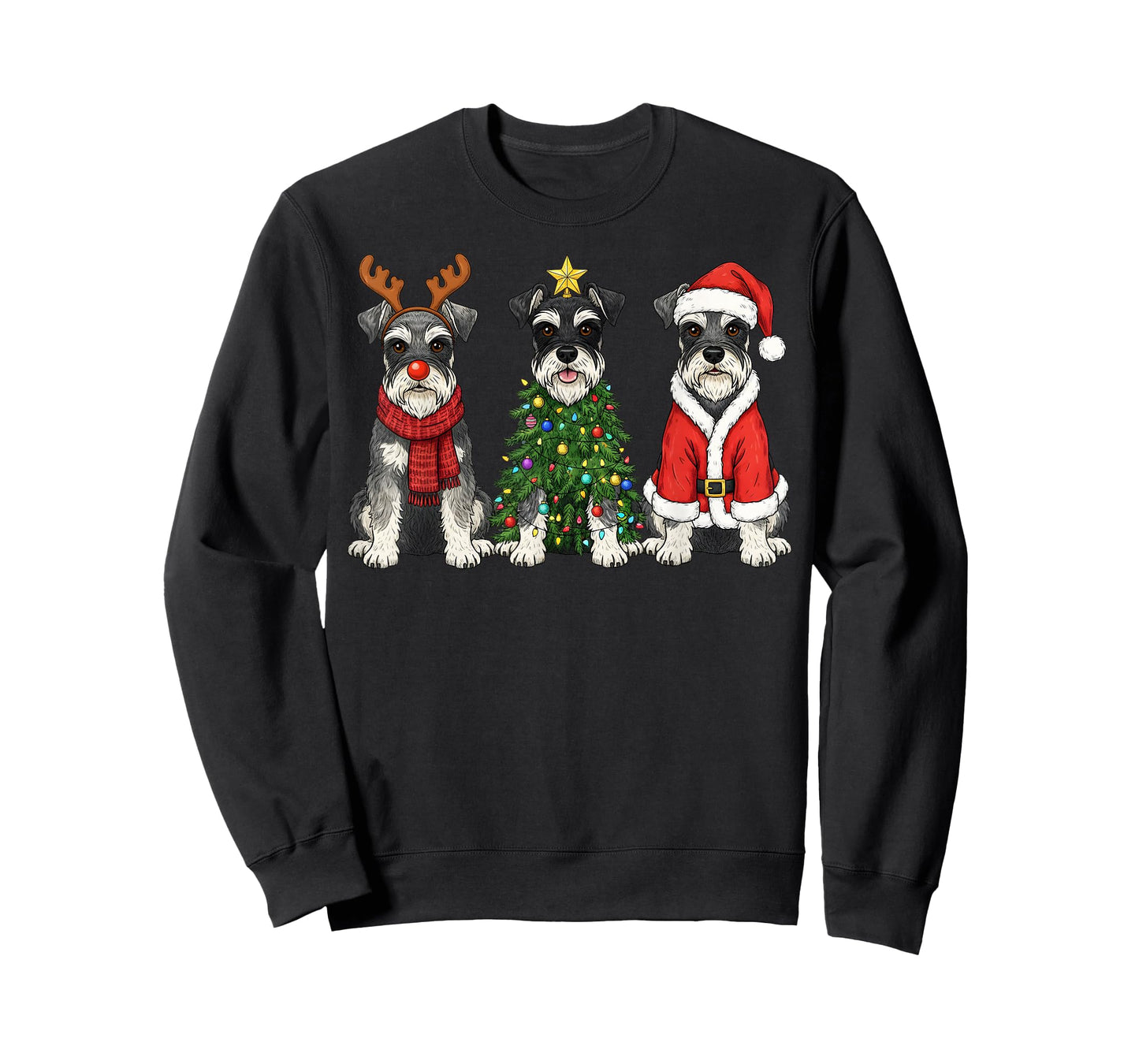 Retro Christmas Miniature Schnauzer Santa Reindeer Dog Lover T-Shirt
