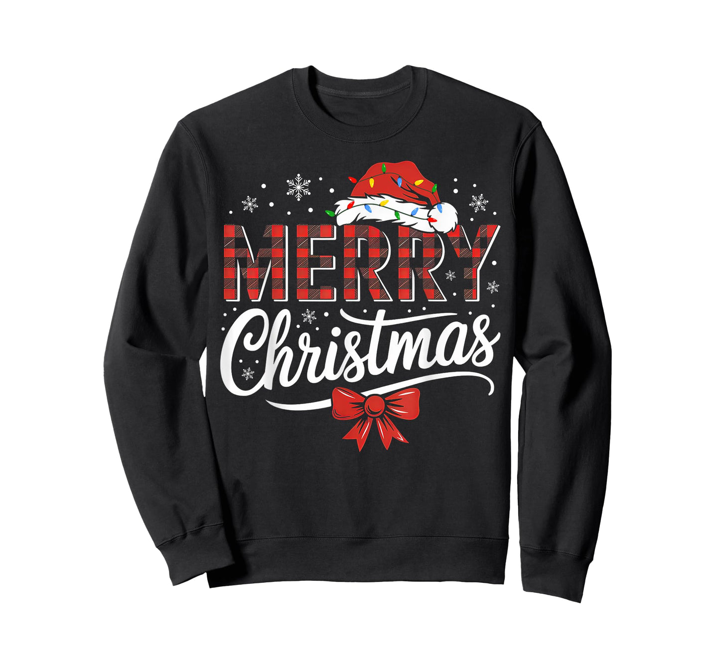 Merry Christmas Lights Funny Santa Hat Xmas Men Women Family T-Shirt