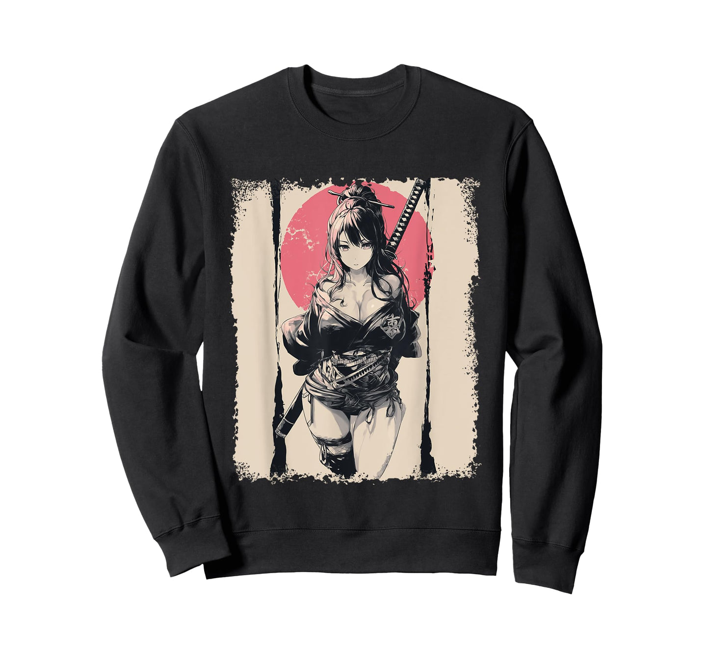 Sexy Anime Girl japanese Samurai Red Sun T-Shirt