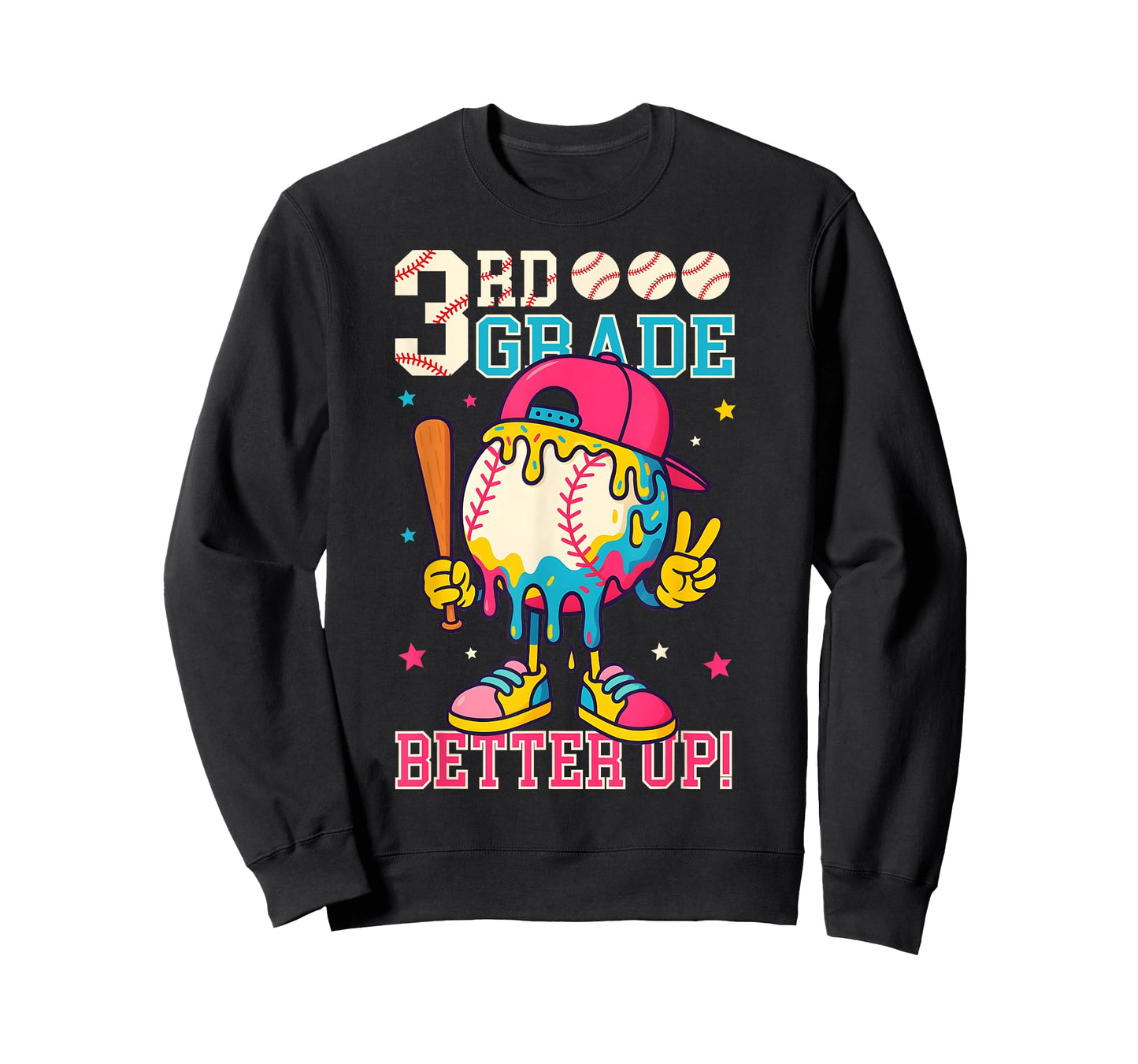 3rd Grade Back To School Baseball Drip Ice Cream Game On T-Shirt