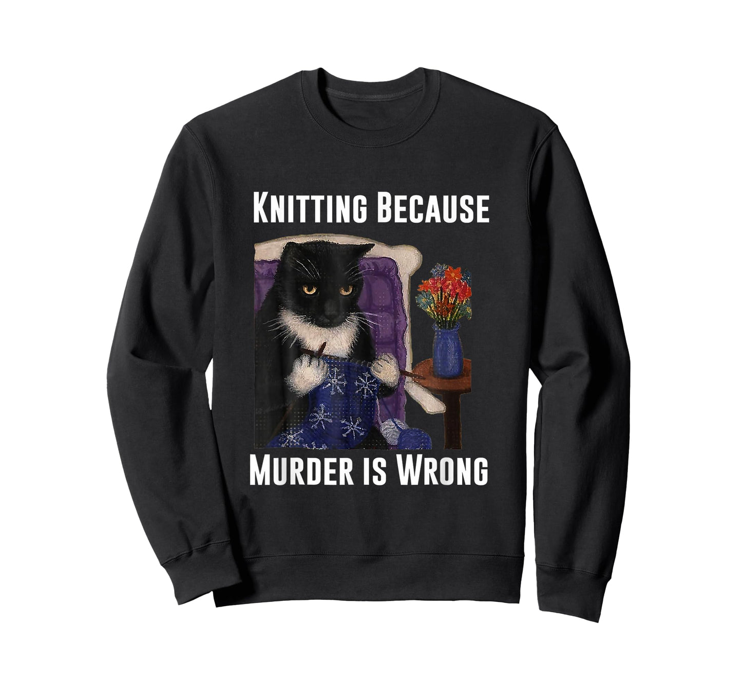 Knitting Cat Knitting Because Murder Is Wrong T-Shirt