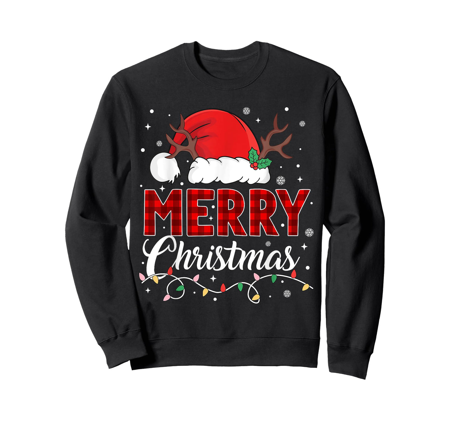 Merry Christmas Lights Red Santa Hat Xmas Family Men Women T-Shirt