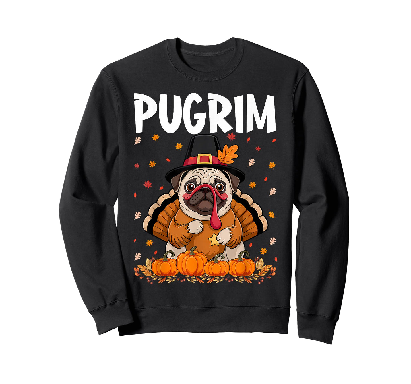Pugrim Thanksgiving Pug Dog Costume Turkey Fall Leaves Lover T-Shirt