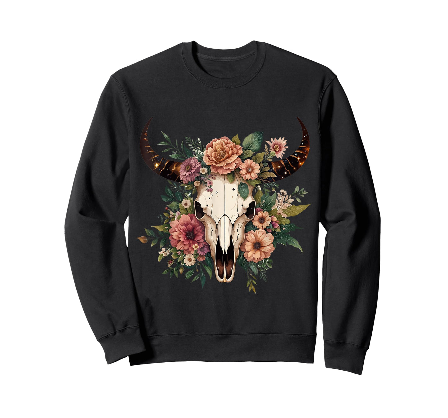 Boho Cow Bull Skull Flowers Wild west Western Cowgirl Texans T-Shirt