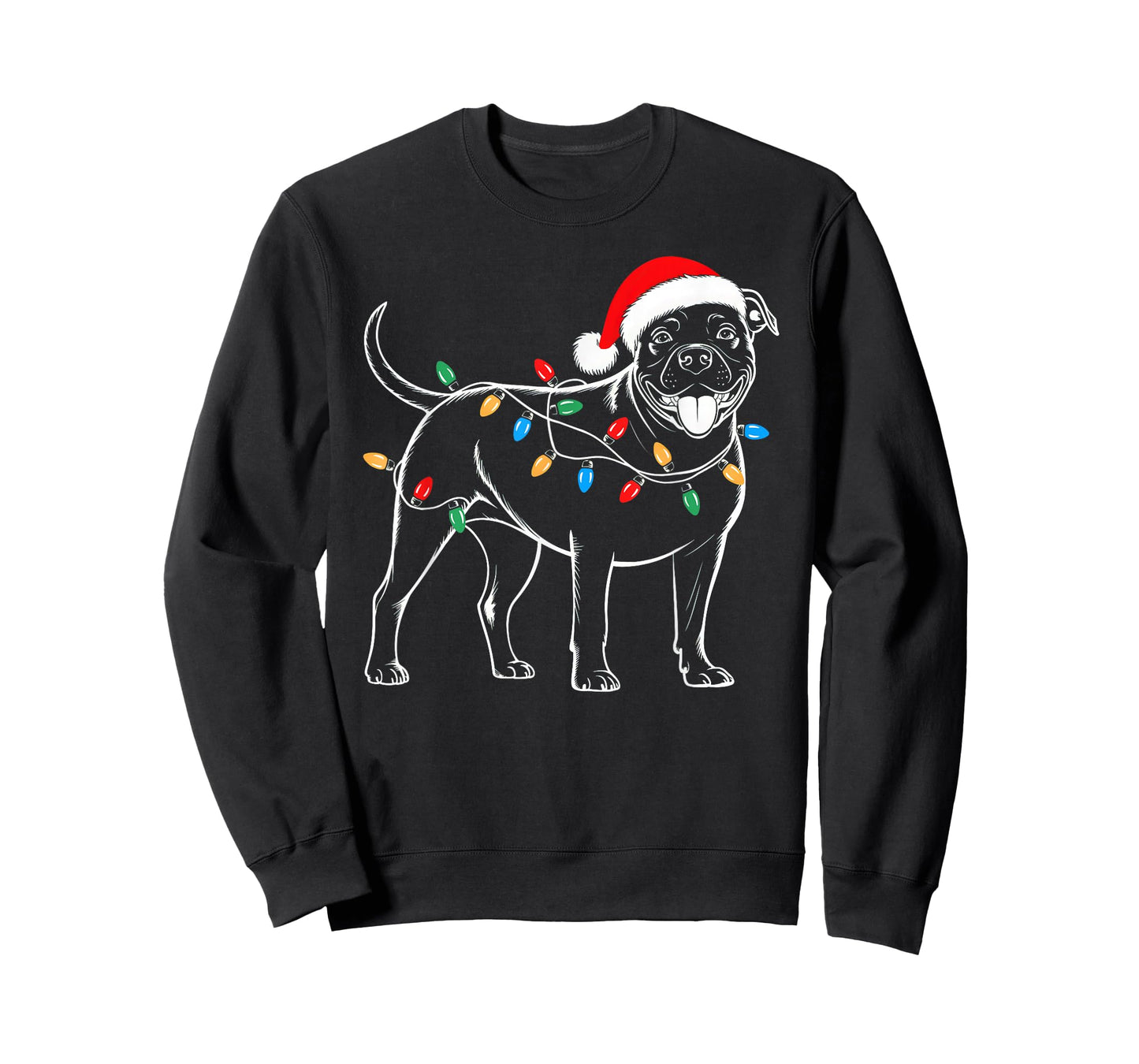 Pitbull Dog Christmas Tree Lights Xmas Pet Animal Dog Lover T-Shirt