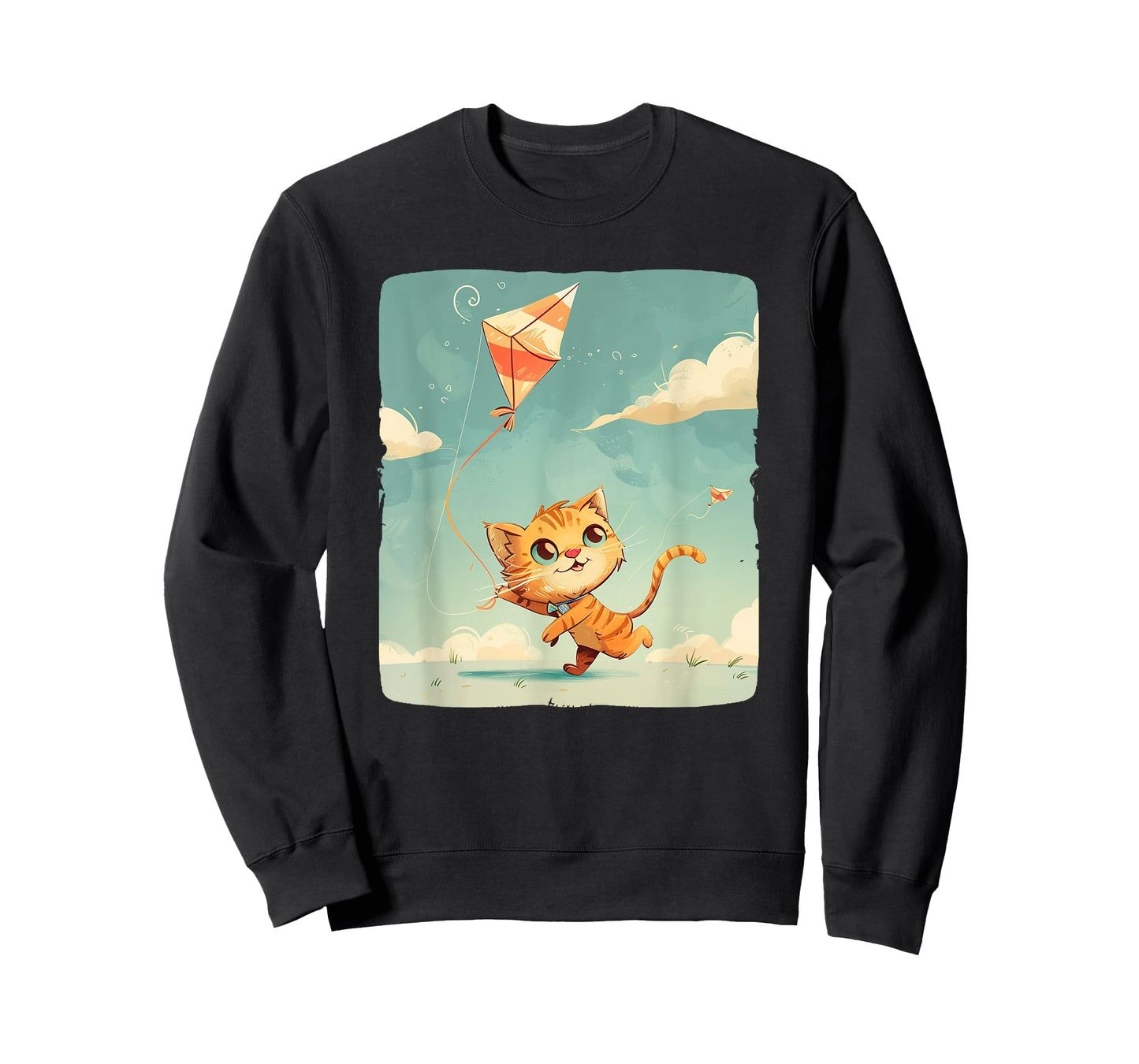 Whimsical Cat Flies Kites Graphic for a Breezy Adventure T-Shirt