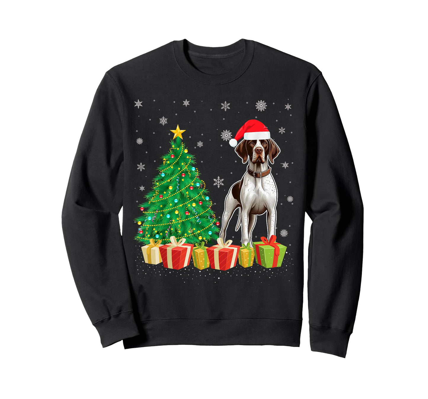 Xmas Tree Lighting Santa Hat English Pointer Dog Christmas T-Shirt for Men Women Kids