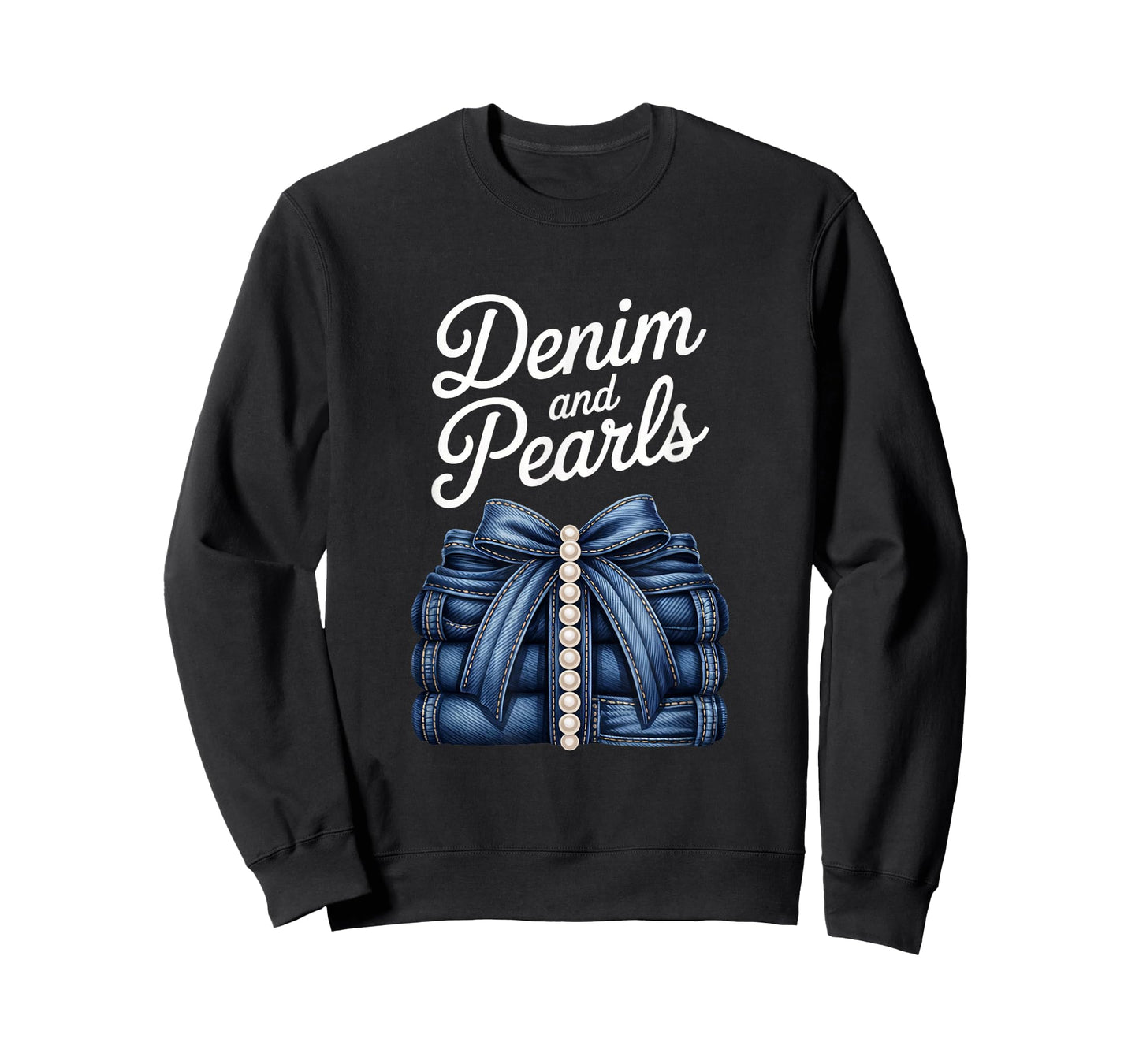 Denim and Pearls Blue Jean Coquette Bow Blue Jeans Trendy T-Shirt