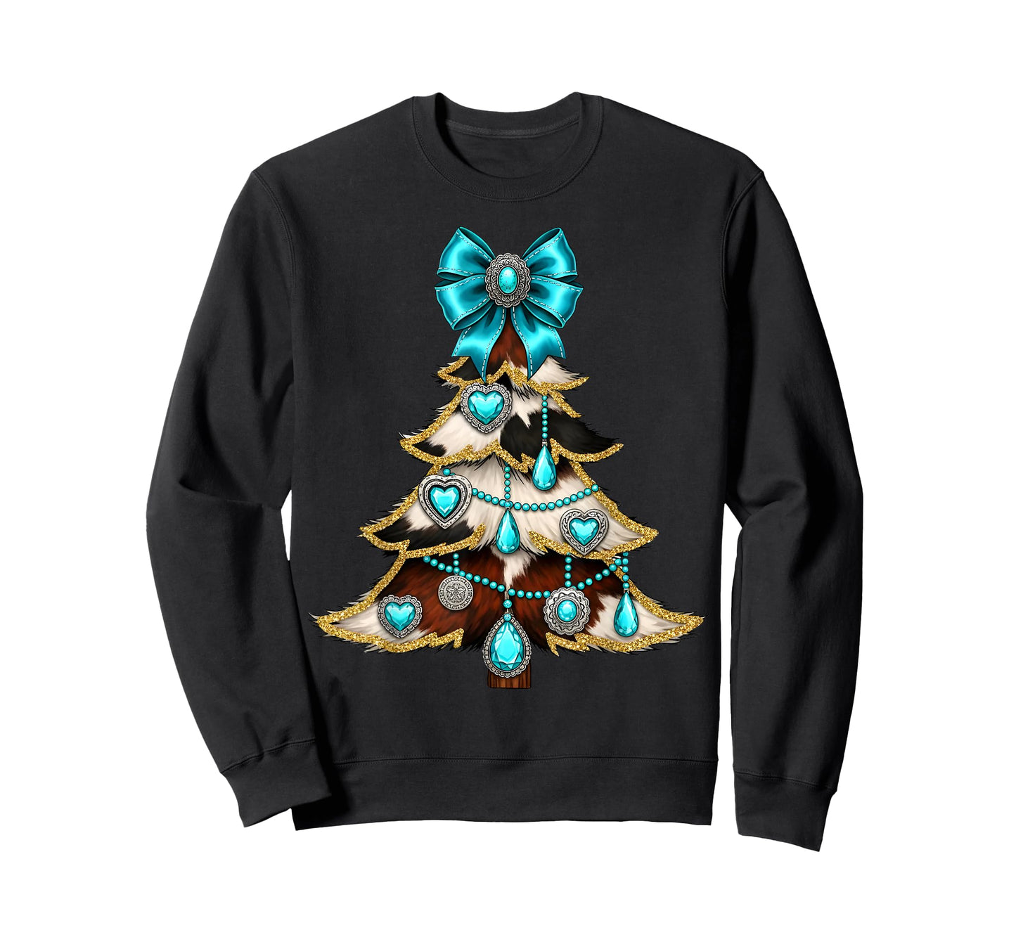 Western Xmas Tree Turquoise Cowhide Cowgirl Farmer Holiday T-Shirt